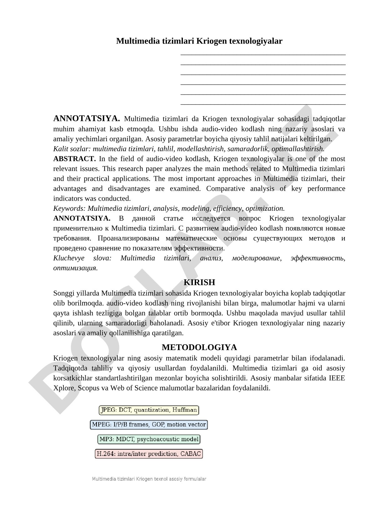 Multimedia tizimlari Kriogen texnologiyalar
