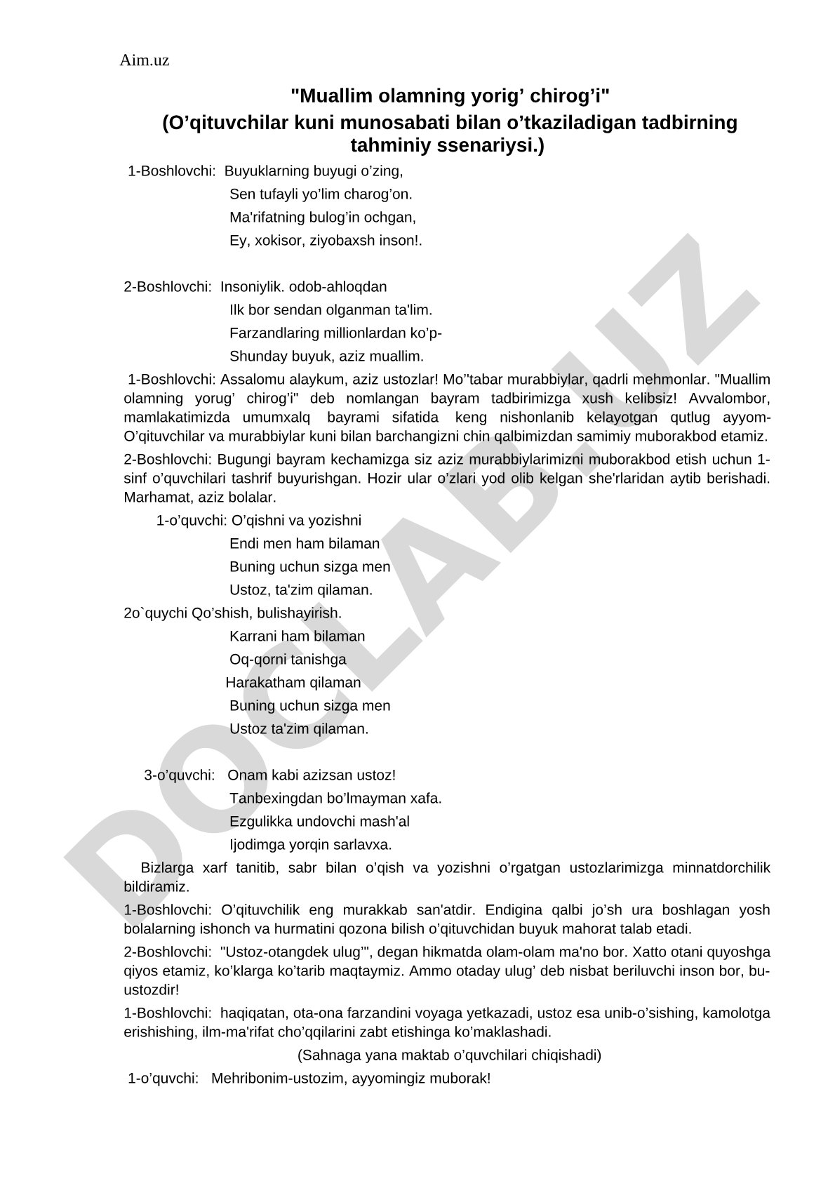 Muallim olamning yorig' chirog'i