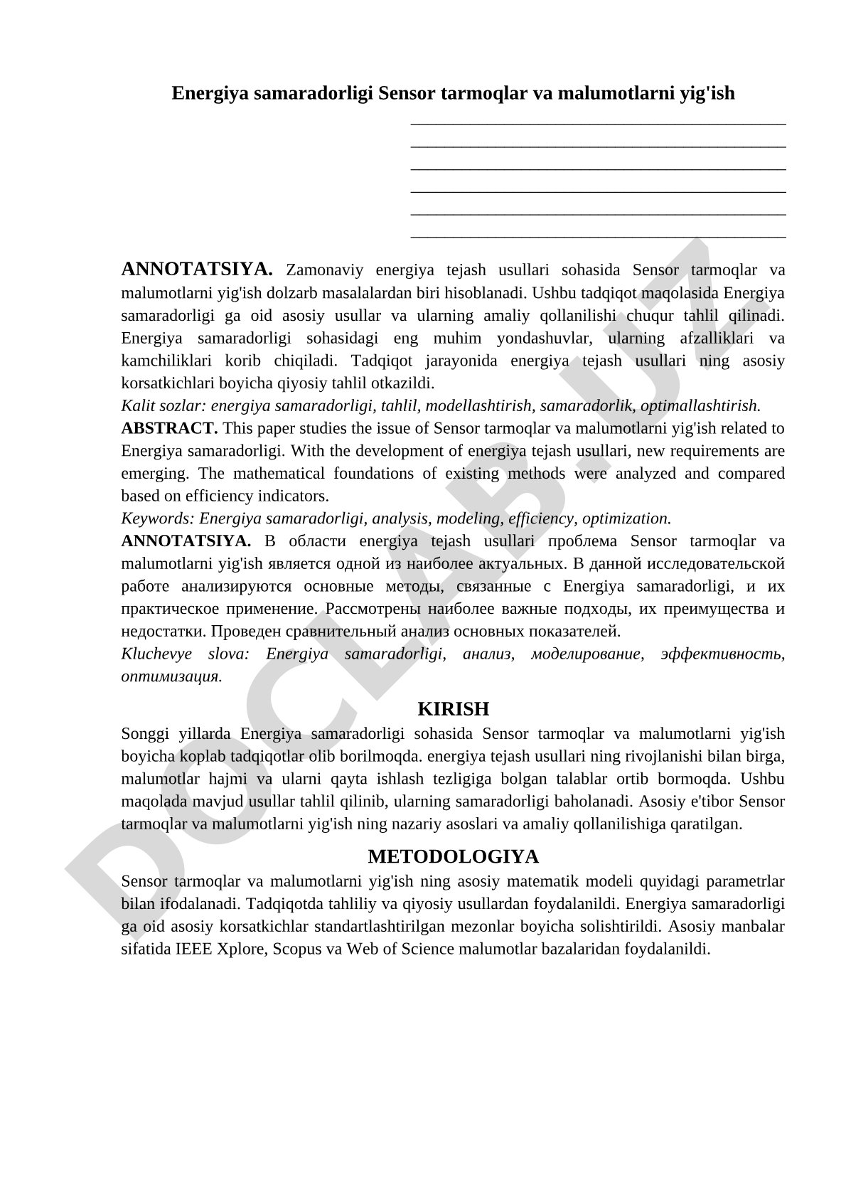 Energiya samaradorligi Sensor tarmoqlar va ma'lumotlarni yig'ish