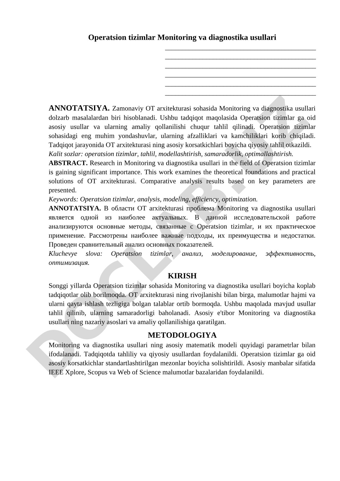 Operatsion tizimlar Monitoring va diagnostika usullari