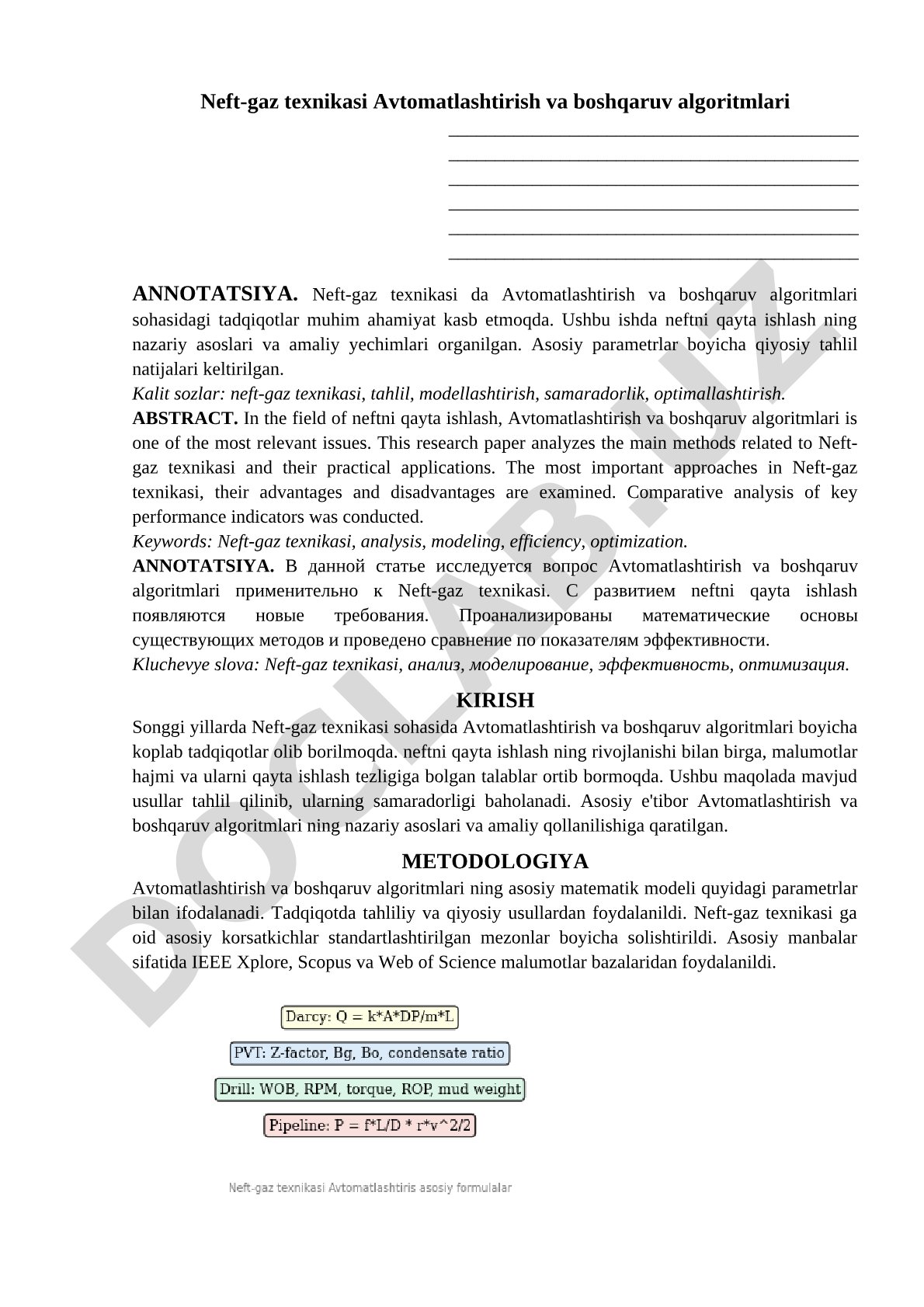 Neft-gaz texnikasi Avtomatlashtirish va boshqaruv algoritmlari