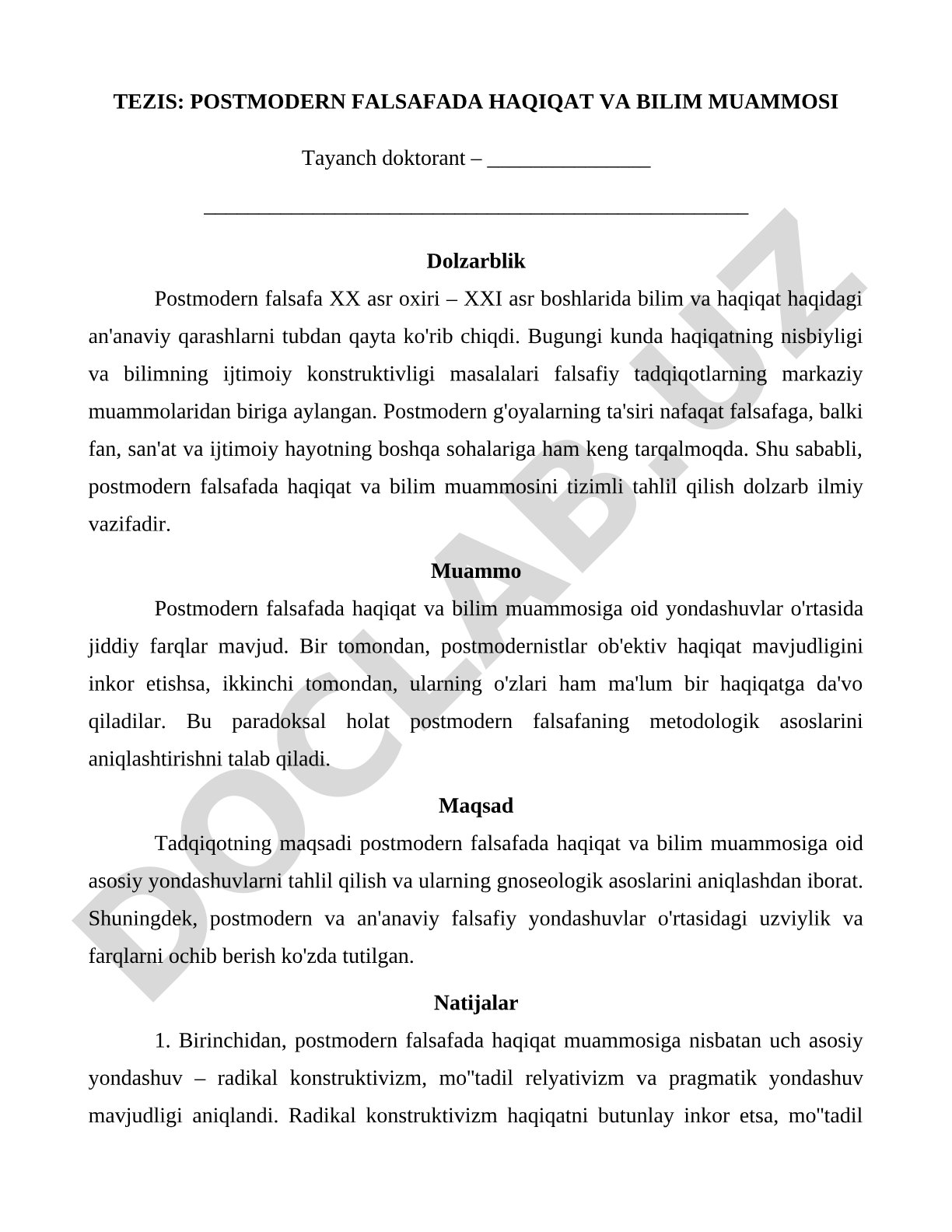 Postmodern falsafada haqiqat va bilim muammosi