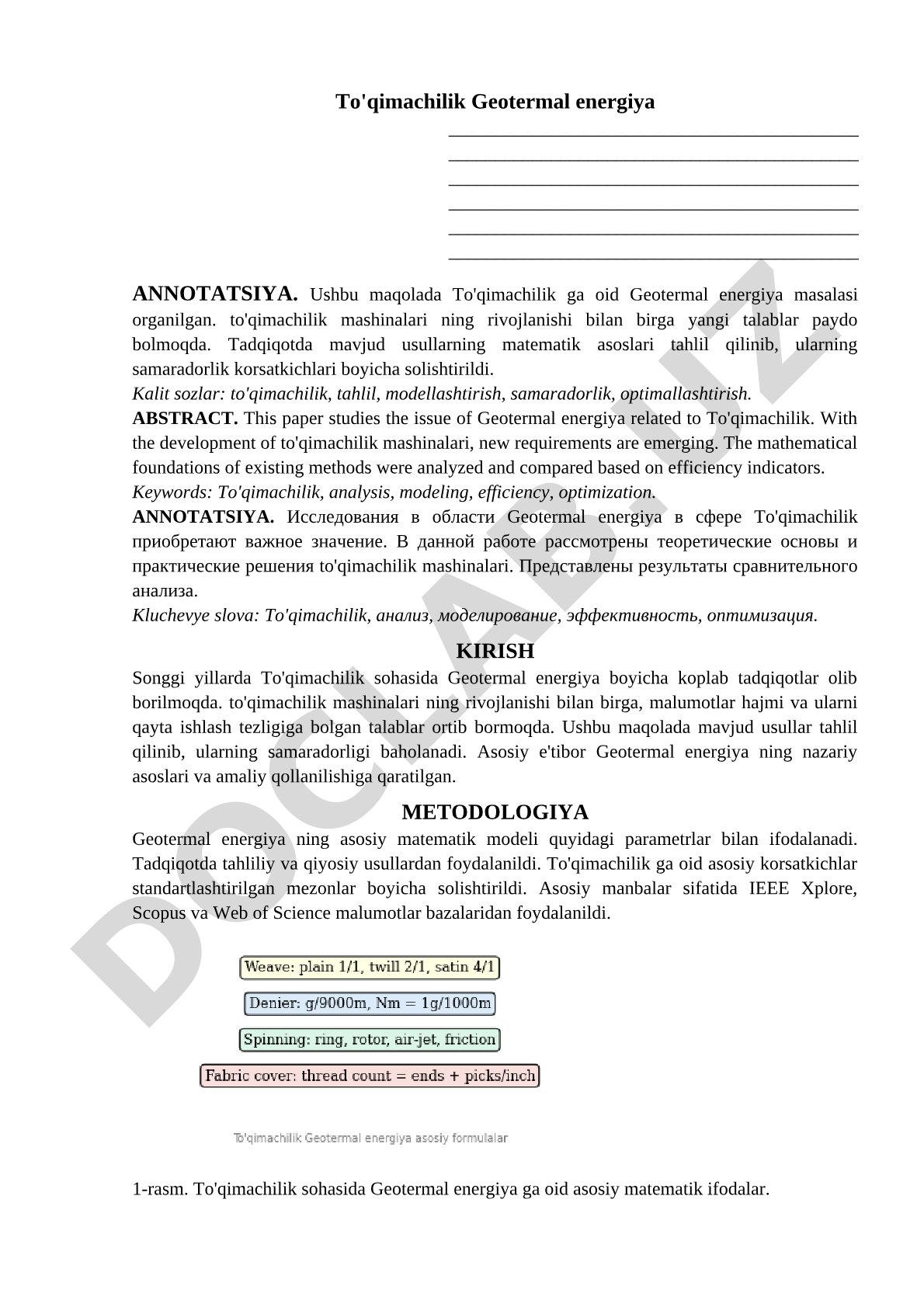To'qimachilik geotermal energiya masalasi