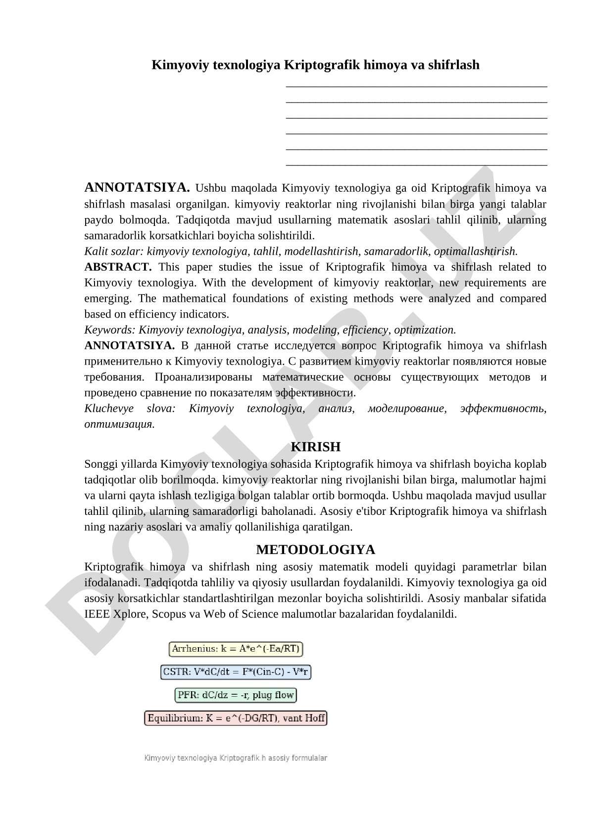 Kimyoviy texnologiyada kriptografik himoya va shifrlash