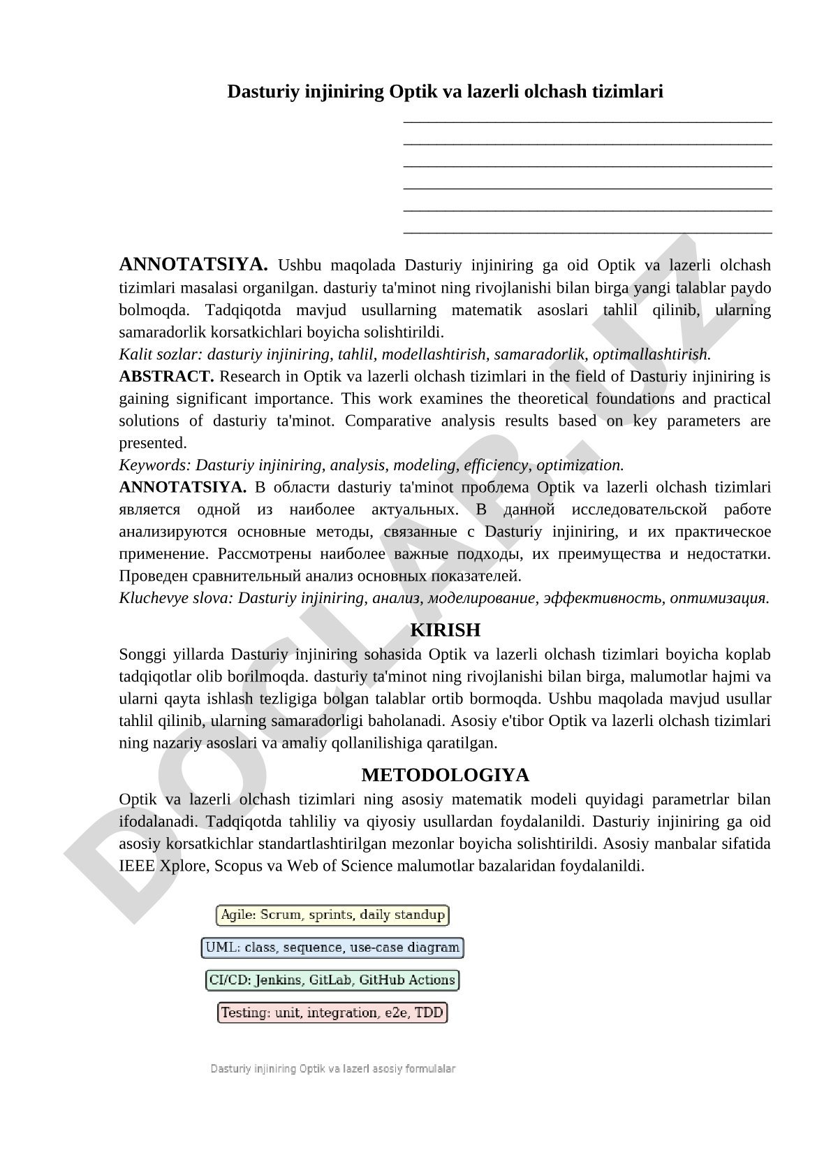 Dasturiy injiniring optik va lazerli o‘lchash tizimlari