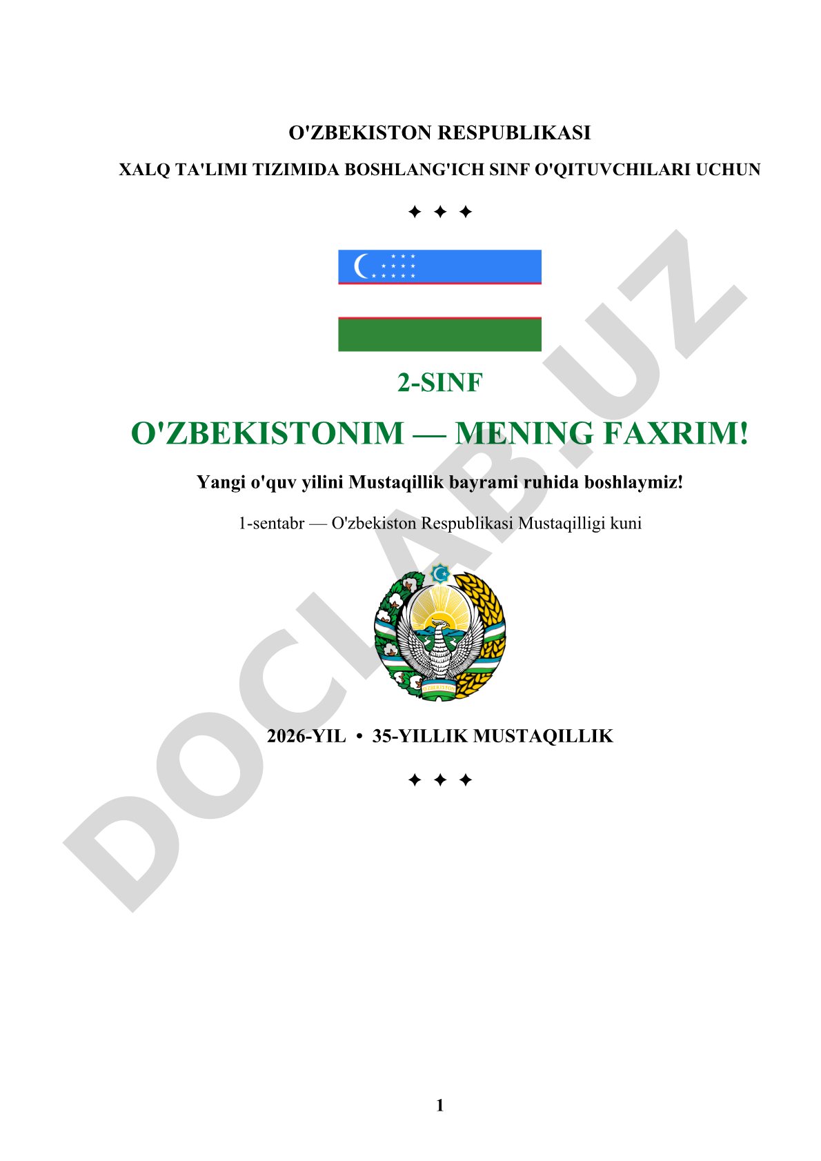 2-SINF DARS ISHLANMASI "O'ZBEKISTONIM — MENING FAXRIM!"
