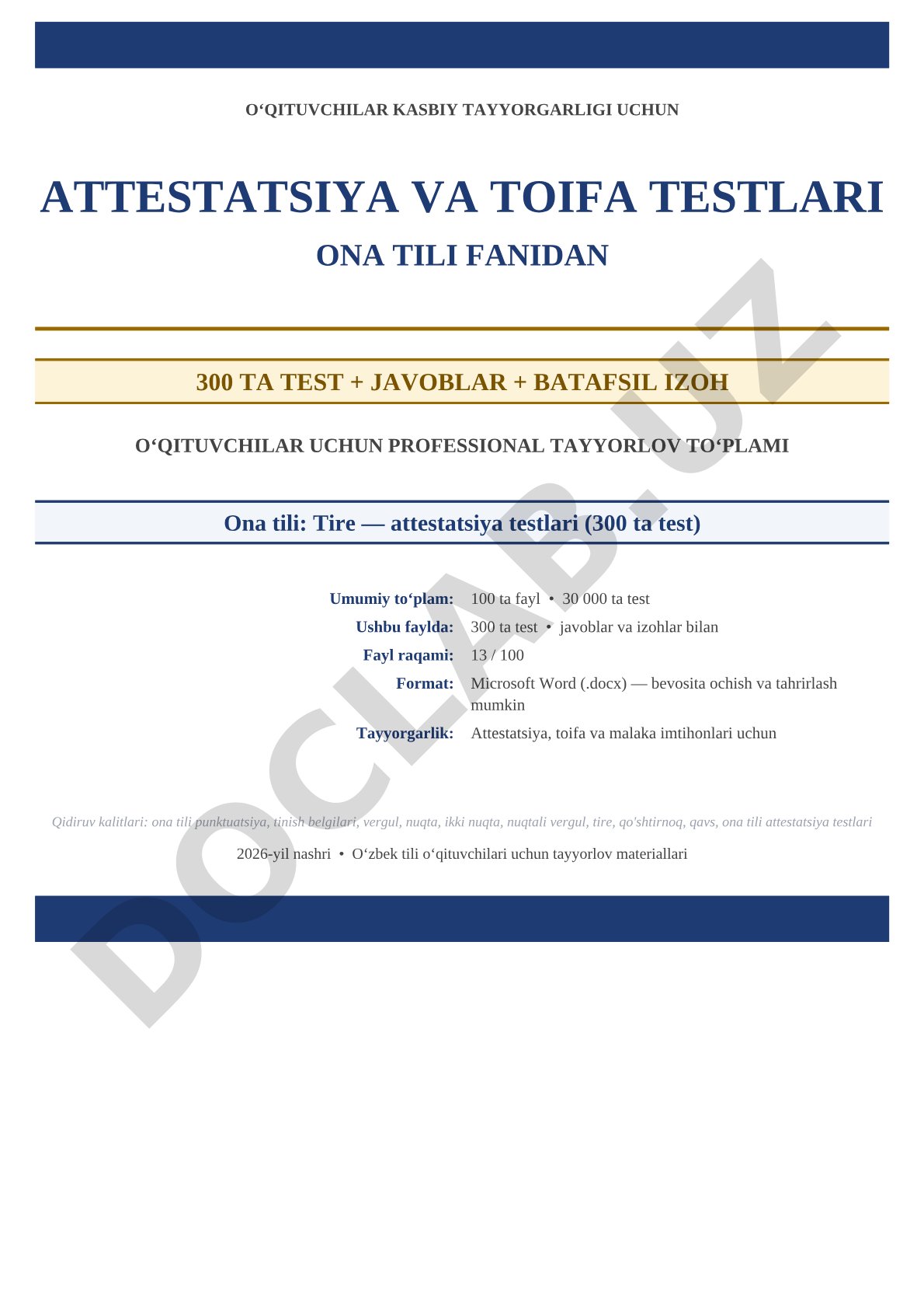 Ona tili tinish belgilari attestatsiya testlari