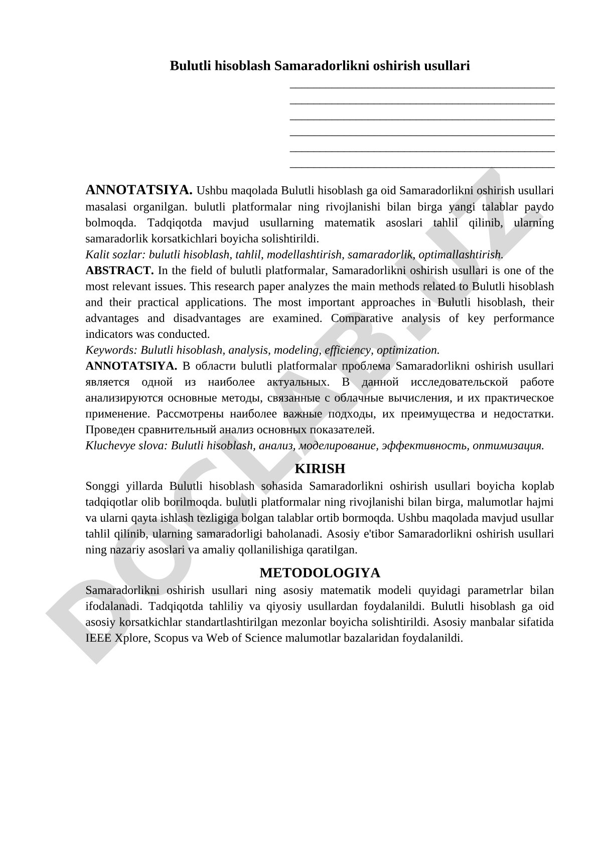 Bulutli hisoblash Samaradorlikni oshirish usullari