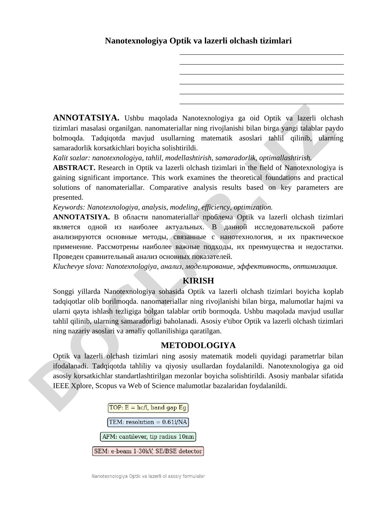 Nanotexnologiyada optik va lazerli o'lchash tizimlari