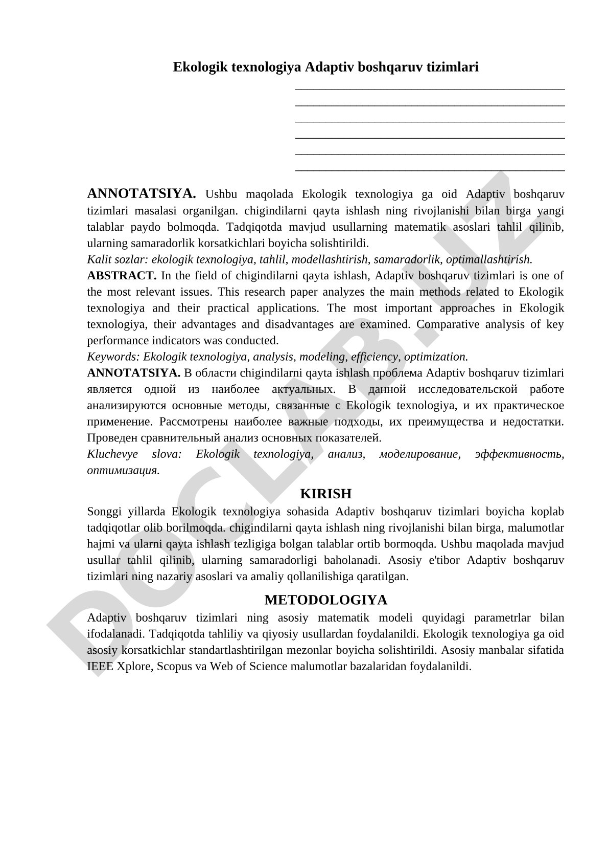 Ekologik texnologiya Adaptiv boshqaruv tizimlari