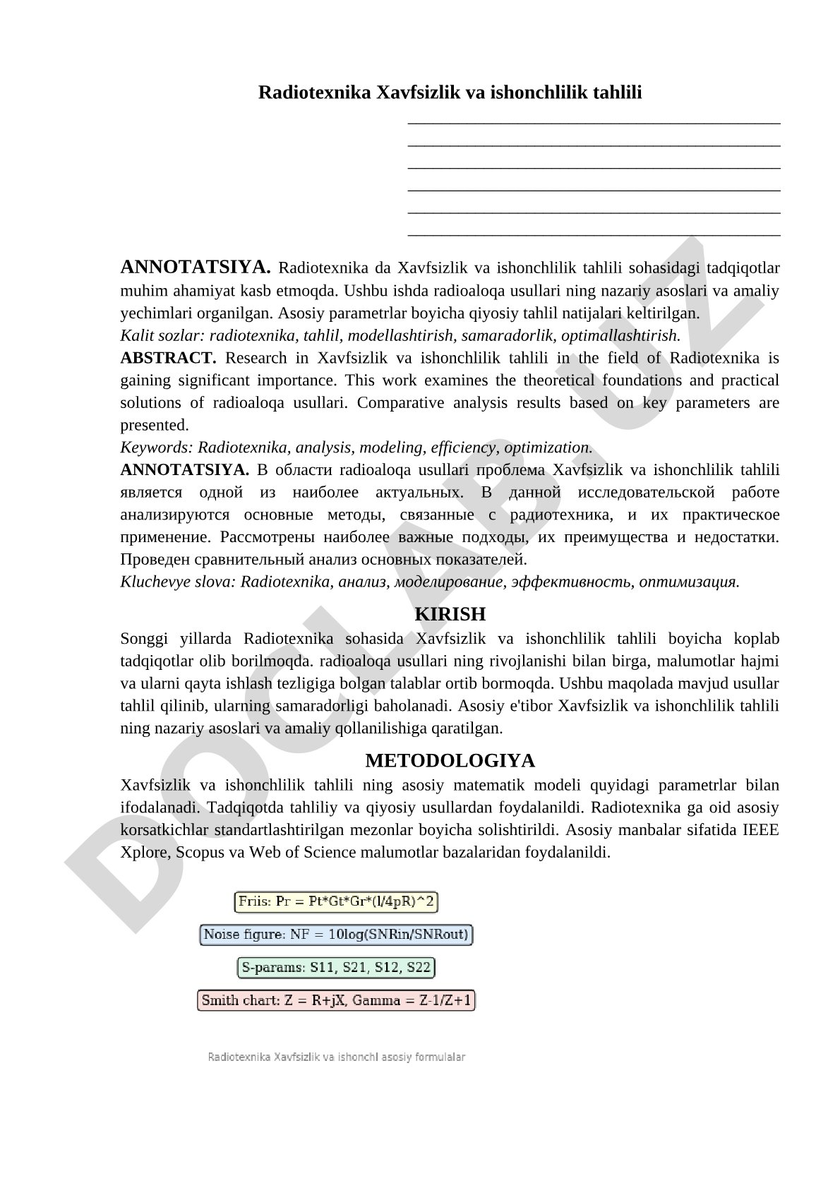 Radiotexnika Xavfsizlik va ishonchlilik tahlili