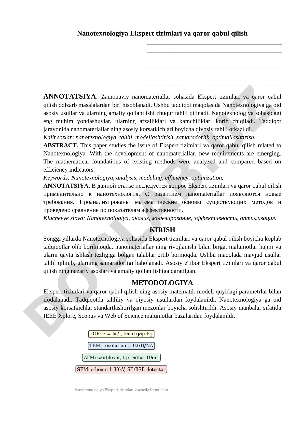 Nanotexnologiya Ekspert tizimlari va qaror qabul qilish
