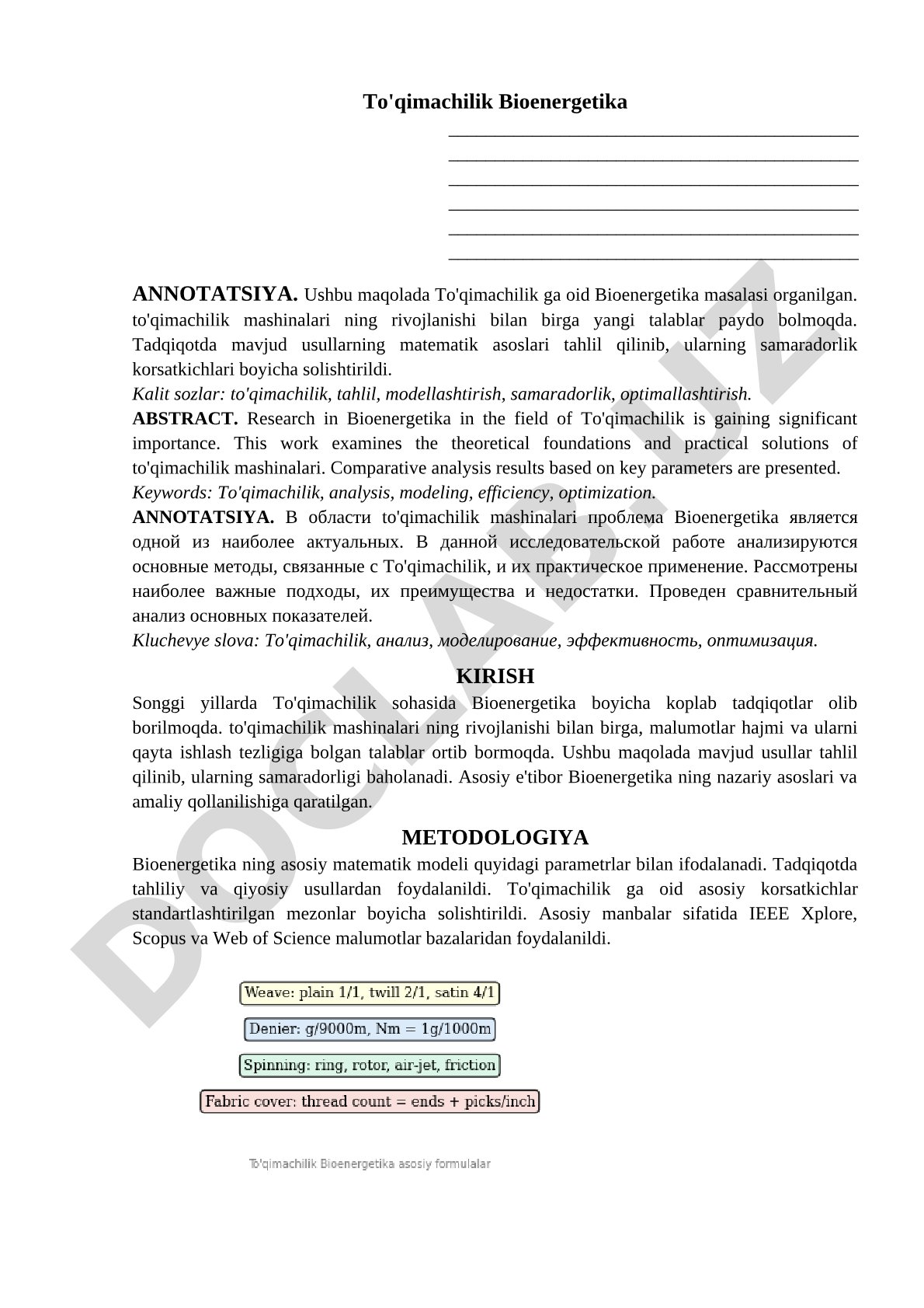 To'qimachilik Bioenergetika
