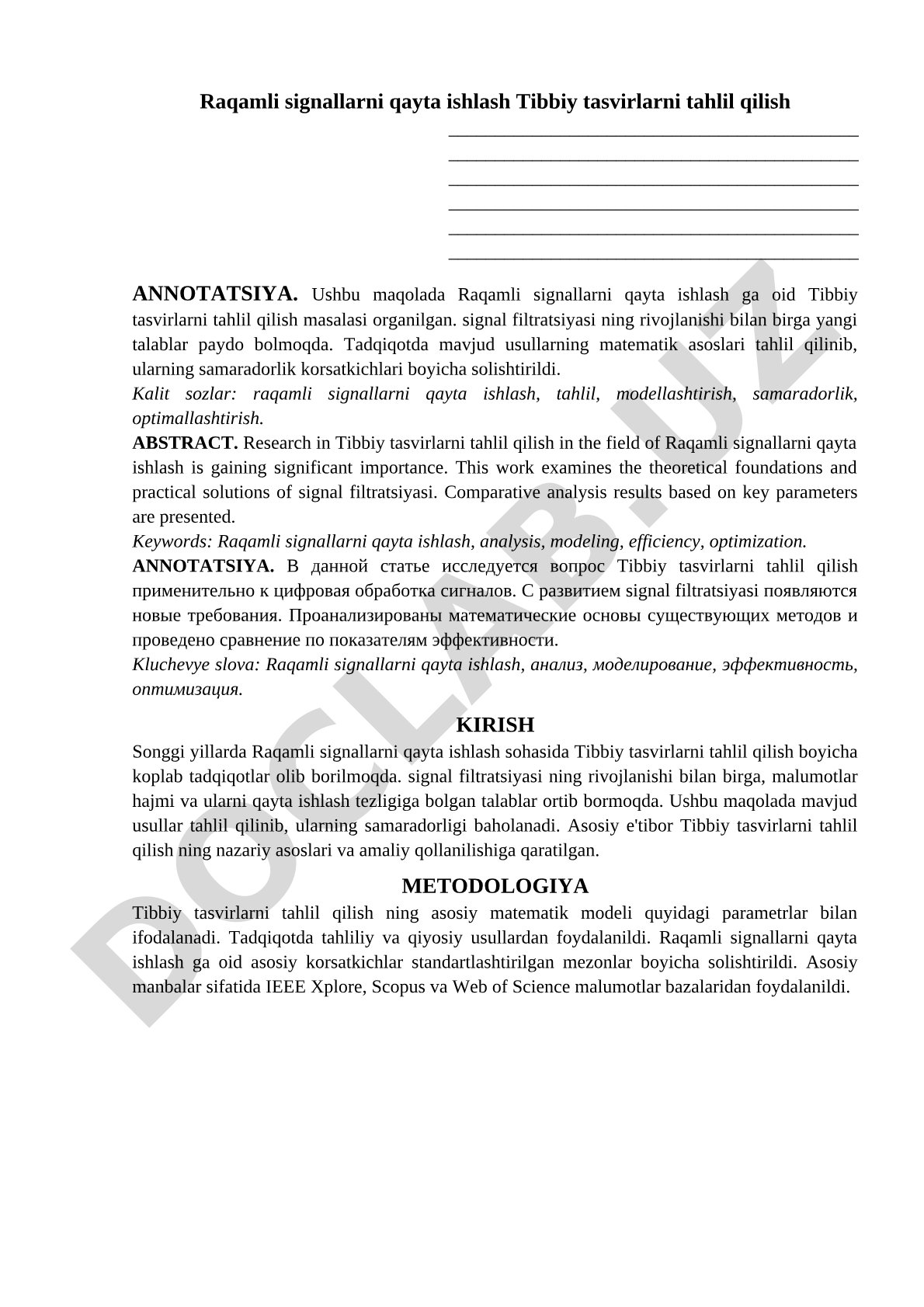 Raqamli signallarni qayta ishlashda tibbiy tasvirlarni tahlil qilish