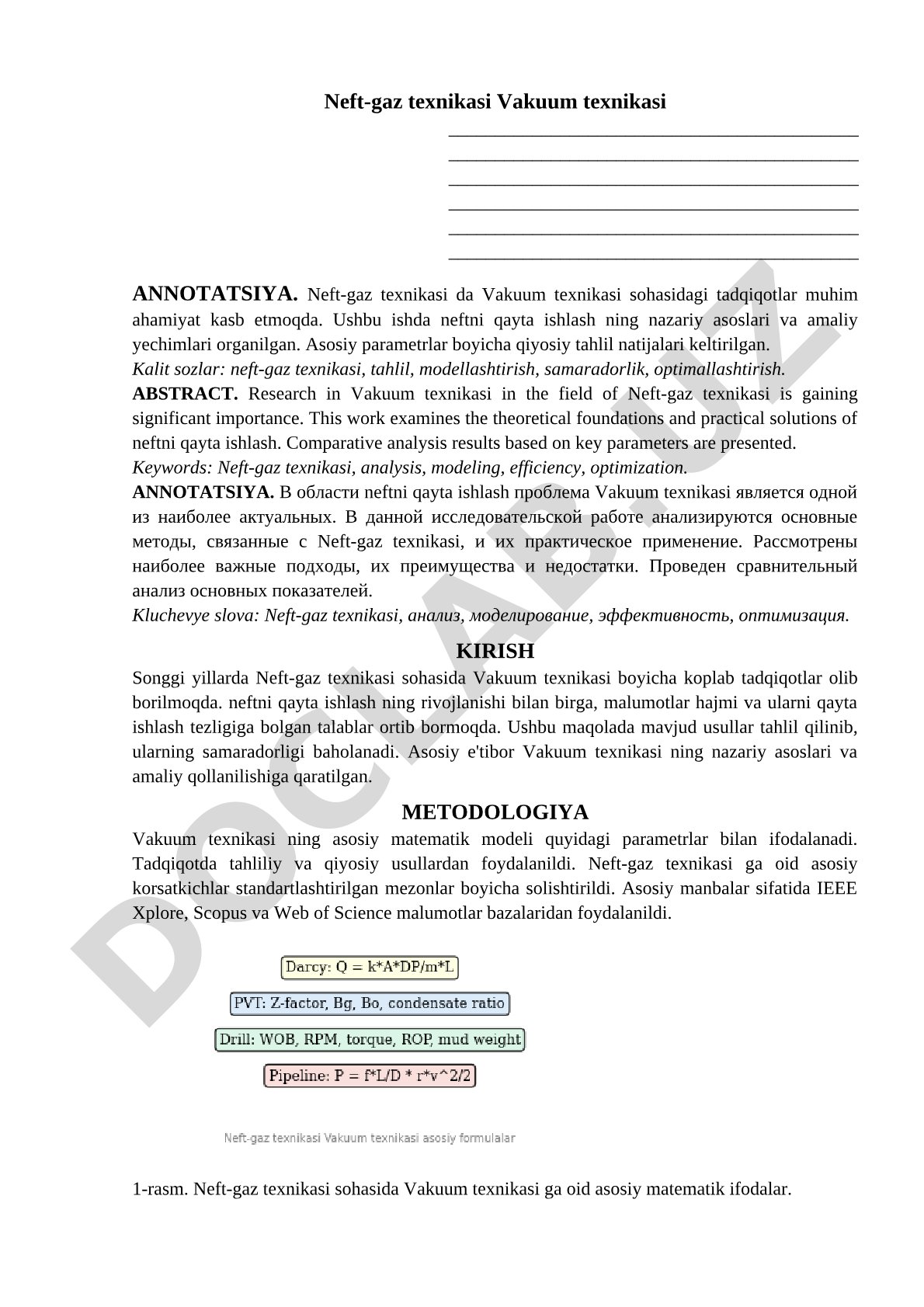 Neft-gaz texnikasida vakuum texnikasi tadqiqotlari