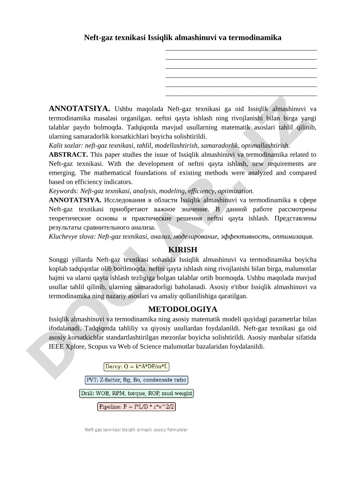 Neft-gaz texnikasi Issiqlik almashinuvi va termodinamika