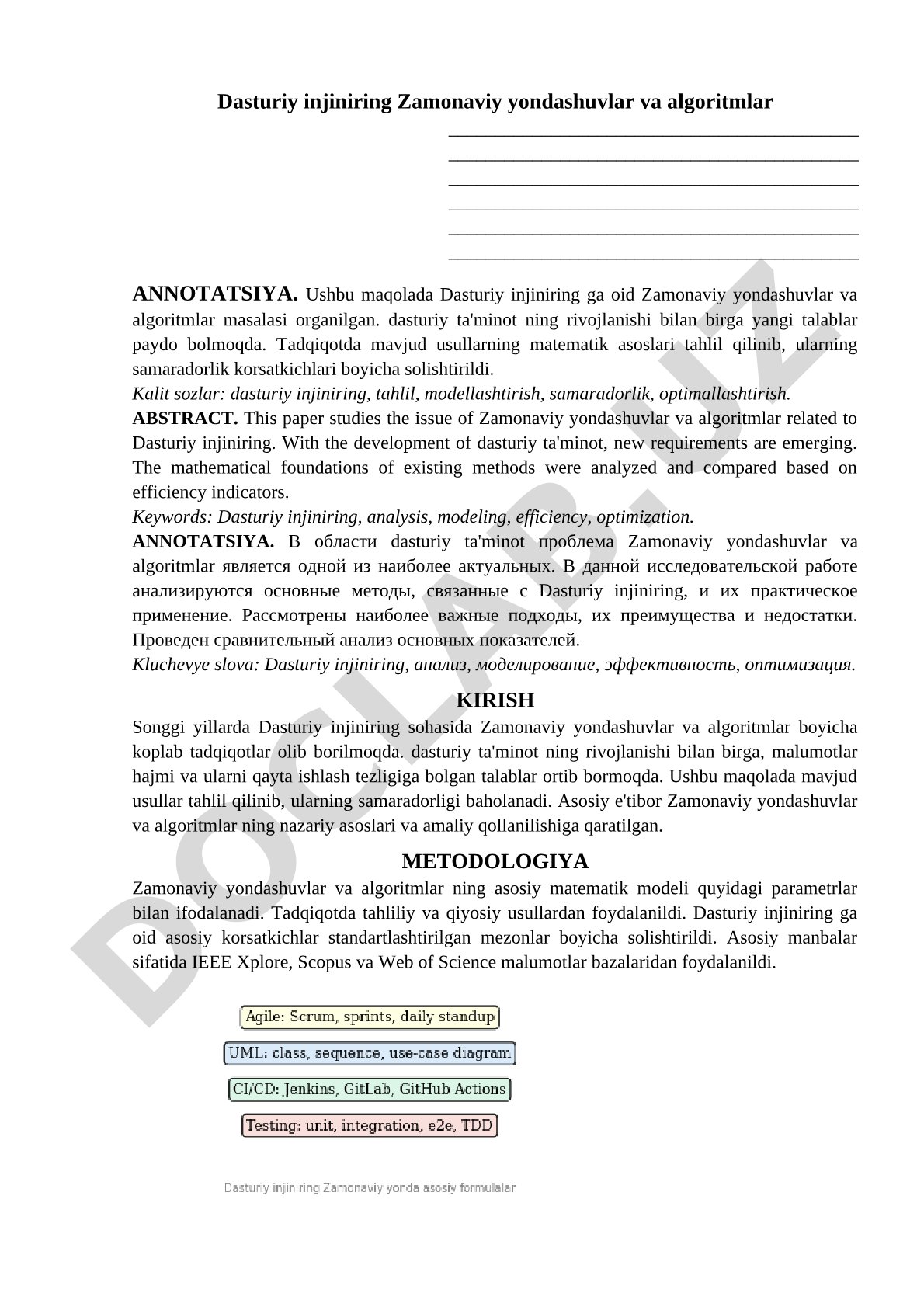 Dasturiy injiniring Zamonaviy yondashuvlar va algoritmlar