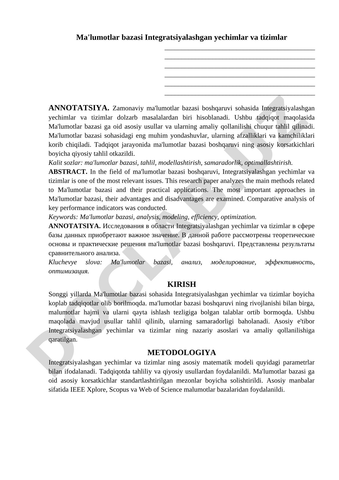 Ma'lumotlar bazasi Integratsiyalashgan yechimlar va tizimlar