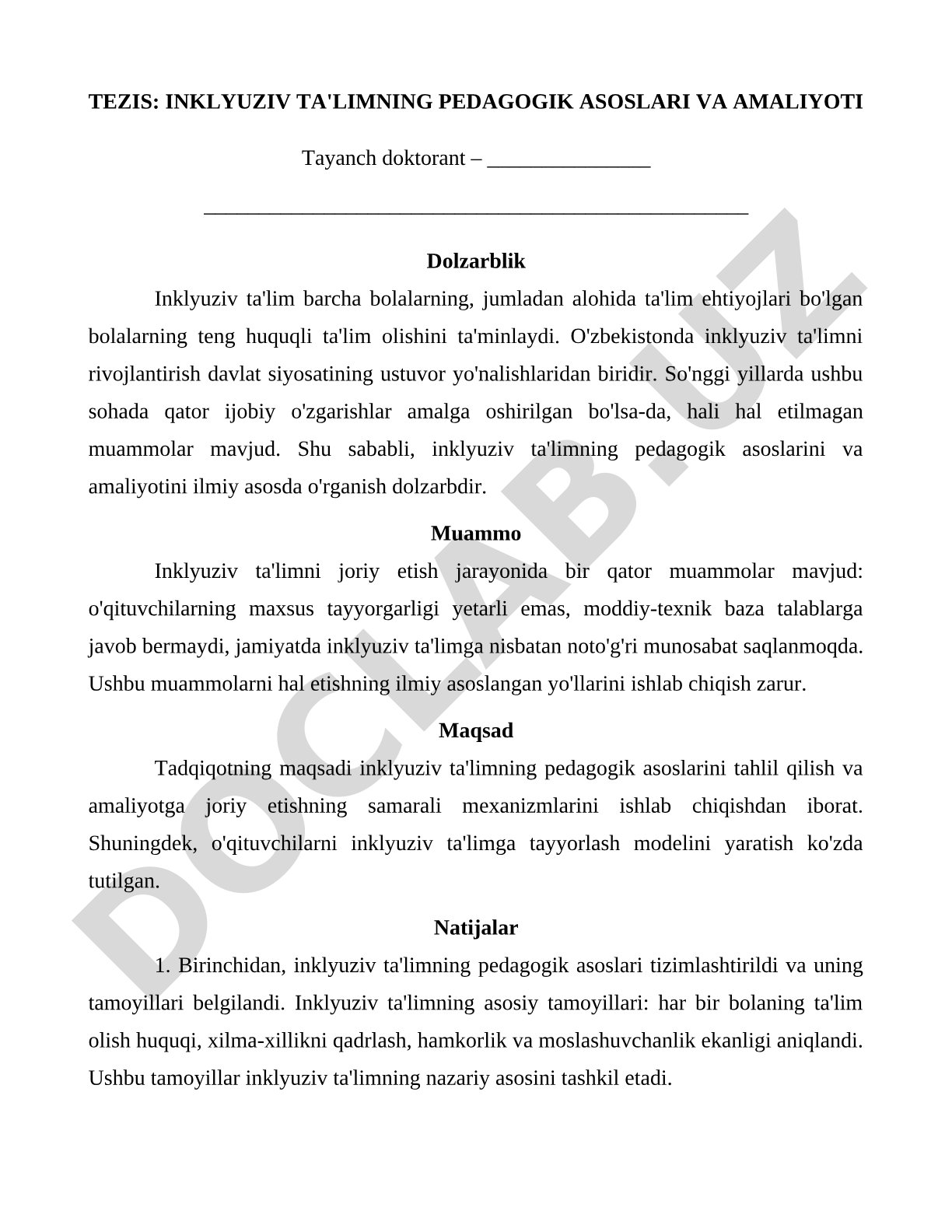 Inklyuziv ta'limning pedagogik asoslari va amaliyoti