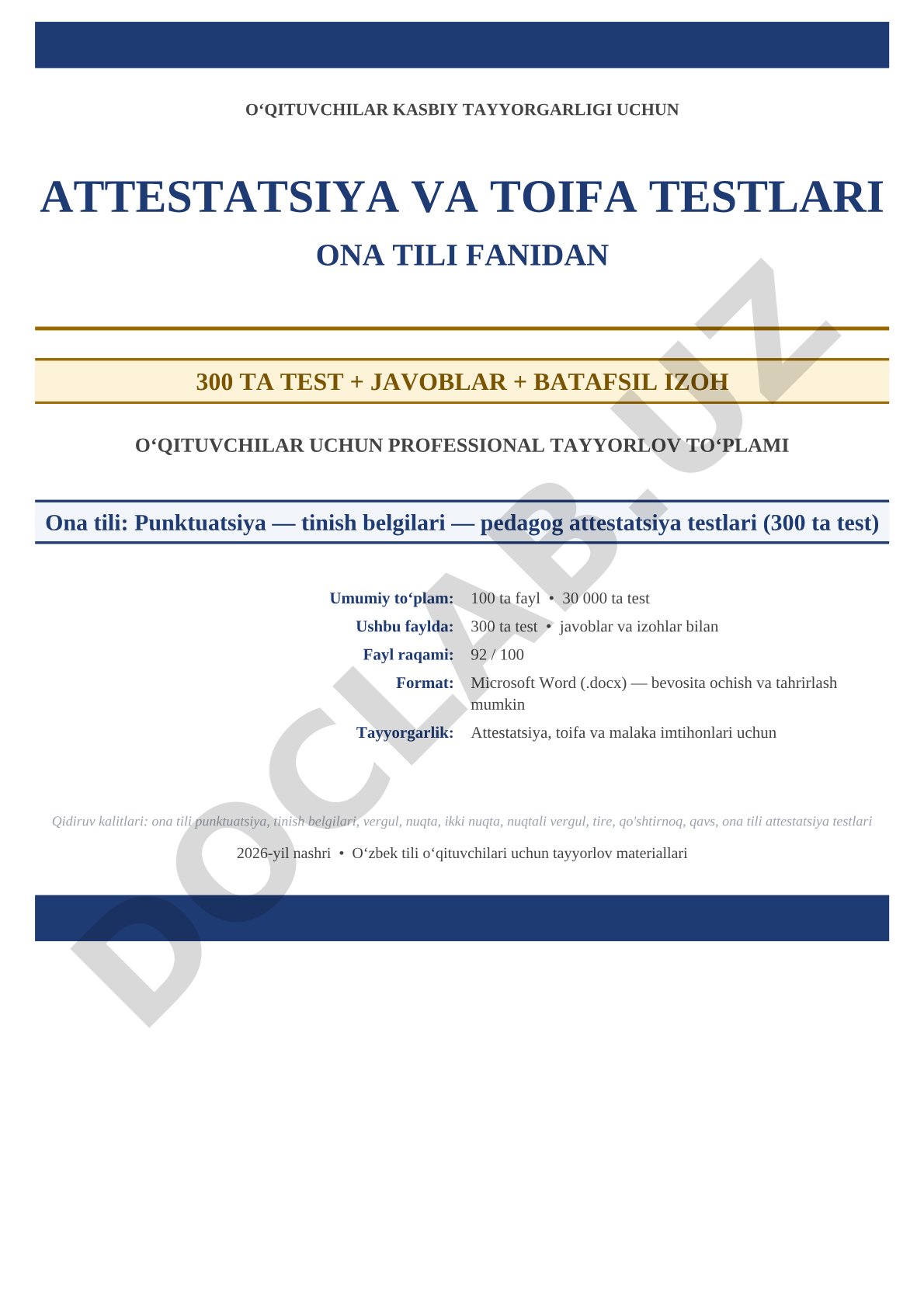 Ona tili punktuatsiya attestatsiya testlari