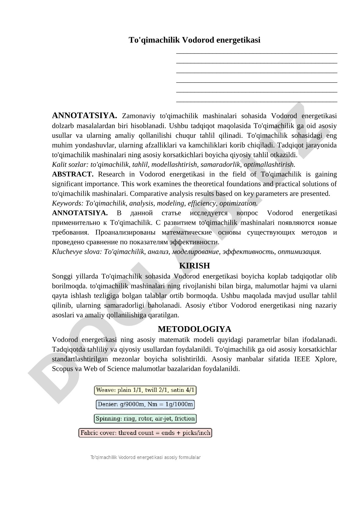 To'qimachilik Vodorod energetikasi