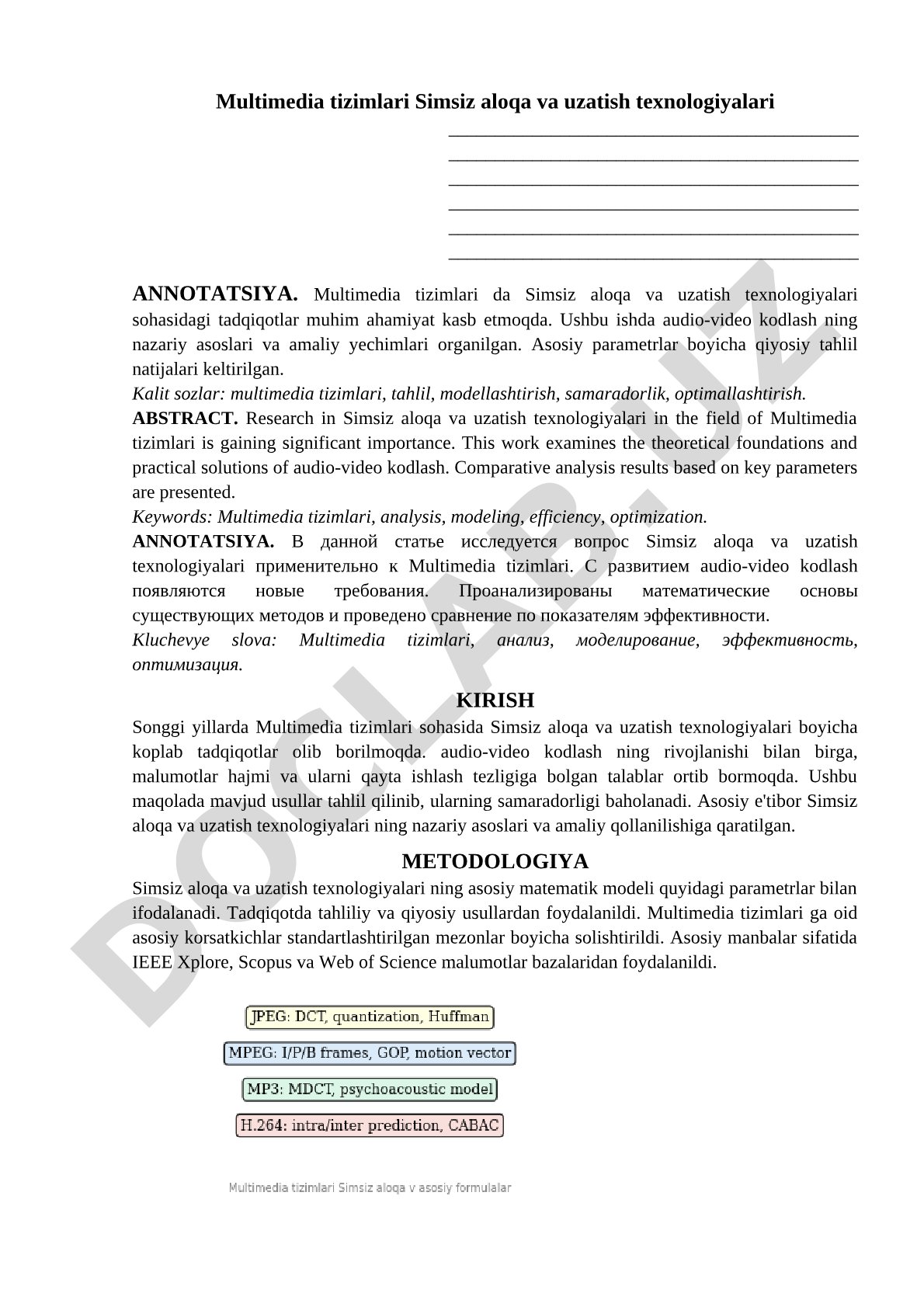 Multimedia tizimlari Simsiz aloqa va uzatish texnologiyalari
