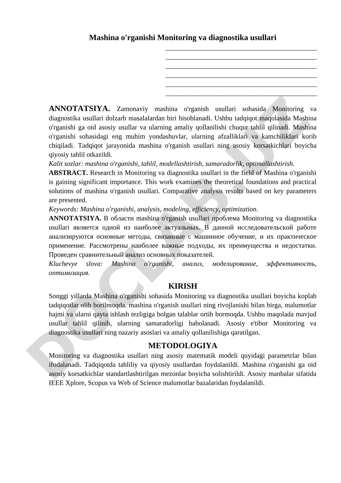 Mashina o'rganishi Monitoring va diagnostika usullari