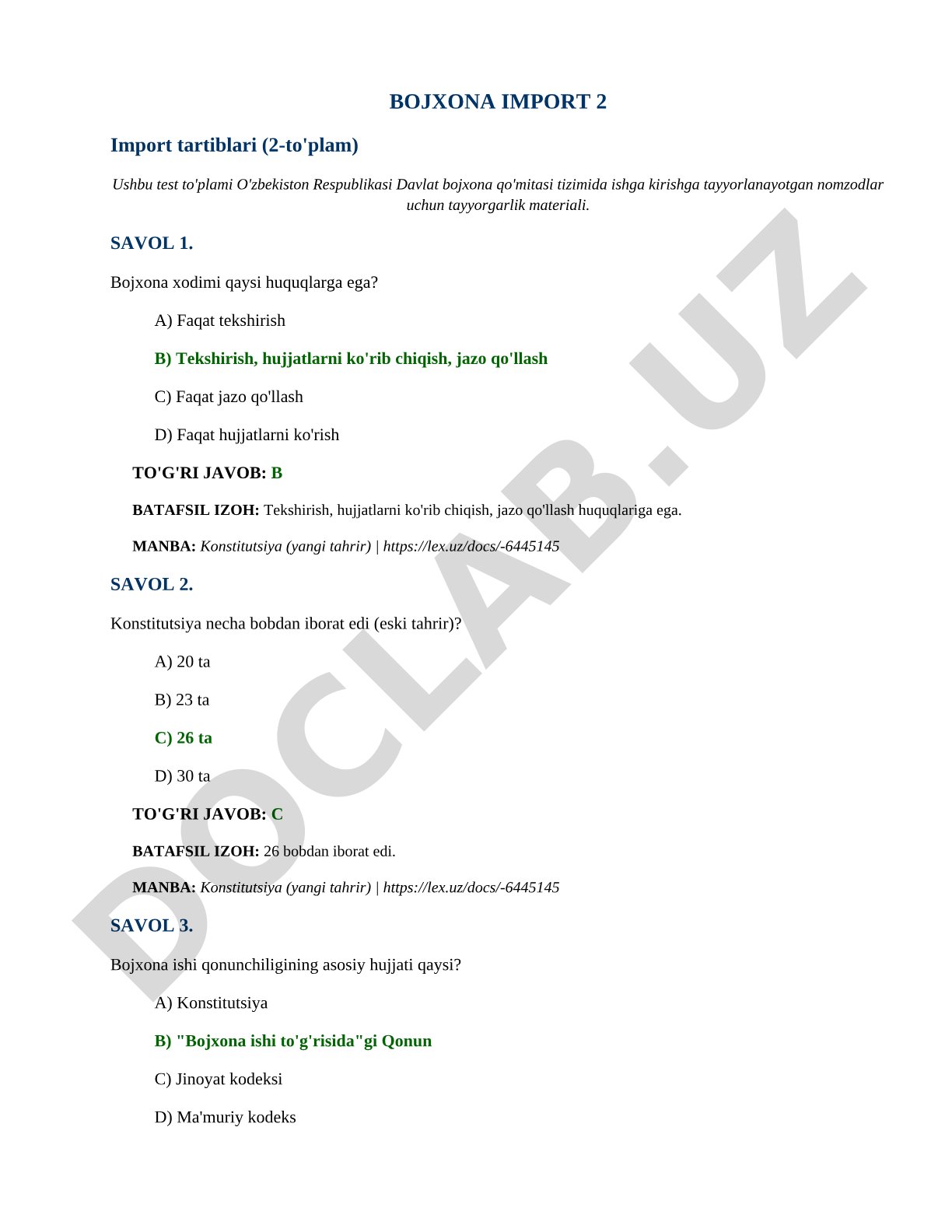 Bojxona import tartiblari (2-to'plam)