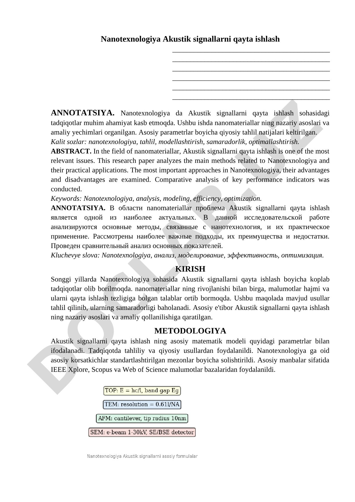 Nanotexnologiya Akustik signallarni qayta ishlash