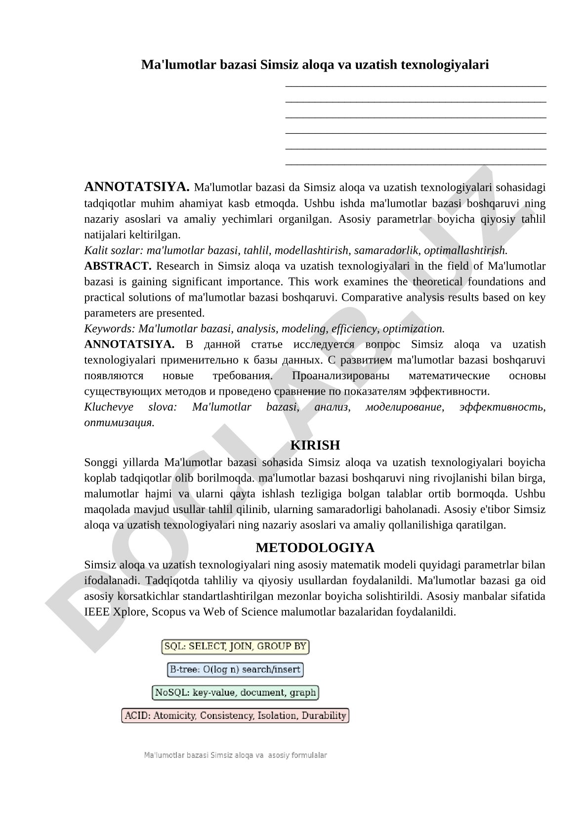 Ma'lumotlar bazasi Simsiz aloqa va uzatish texnologiyalari