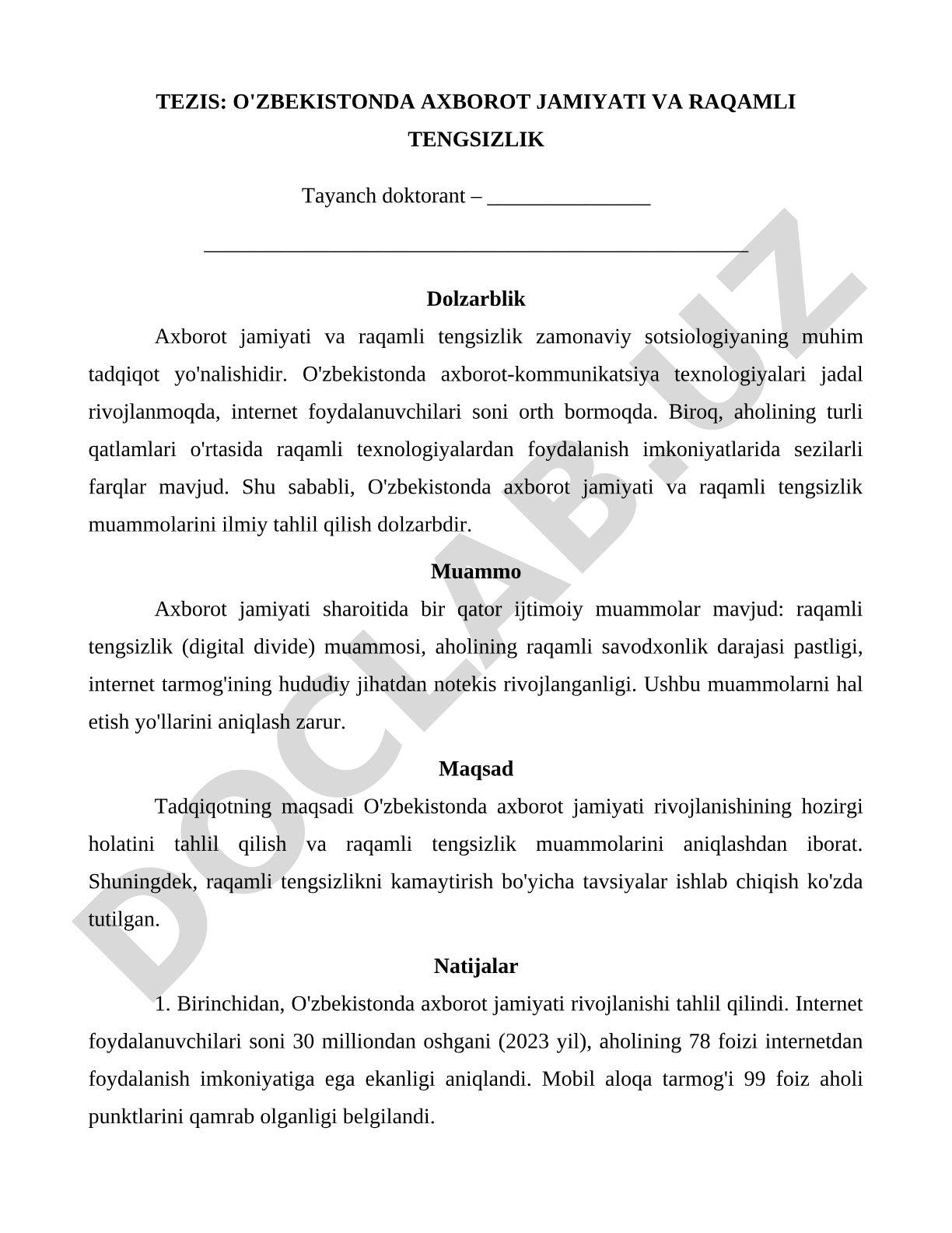 O'zbekistonda axborot jamiyati va raqamli tengsizlik
