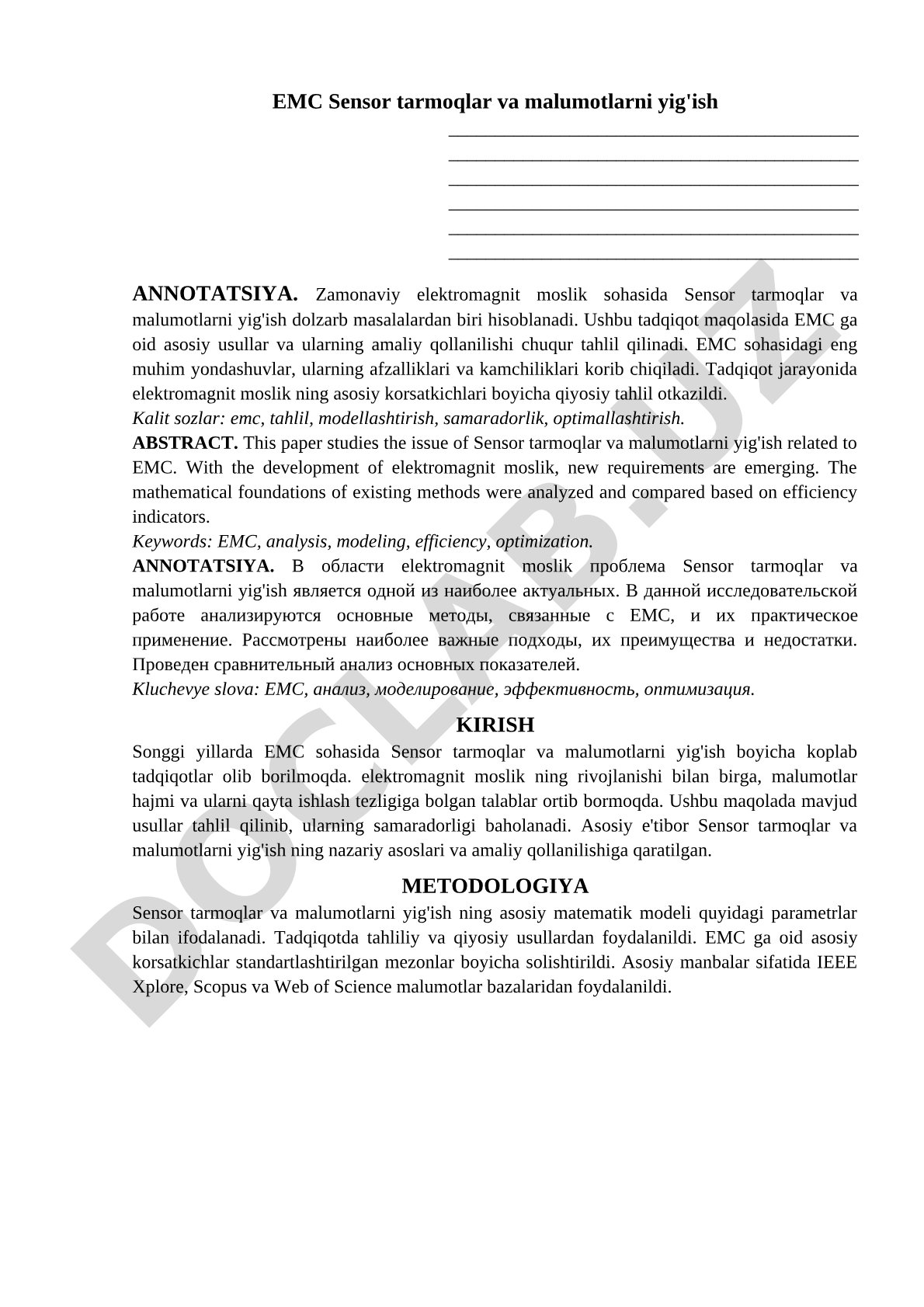 EMC Sensor tarmoqlar va malumotlarni yig'ish