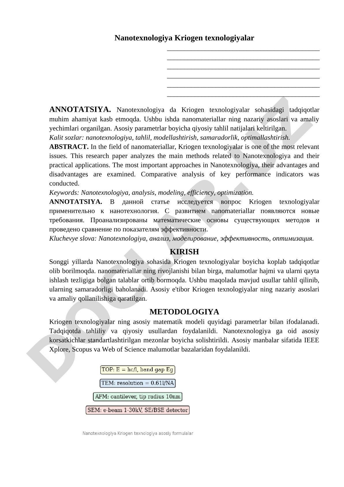 Nanotexnologiya Kriogen texnologiyalar