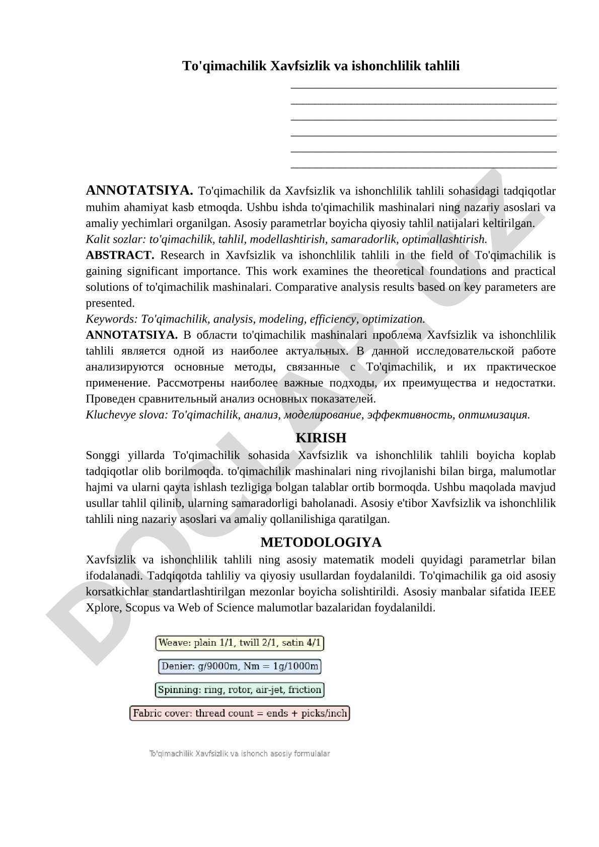 To'qimachilik Xavfsizlik va ishonchlilik tahlili