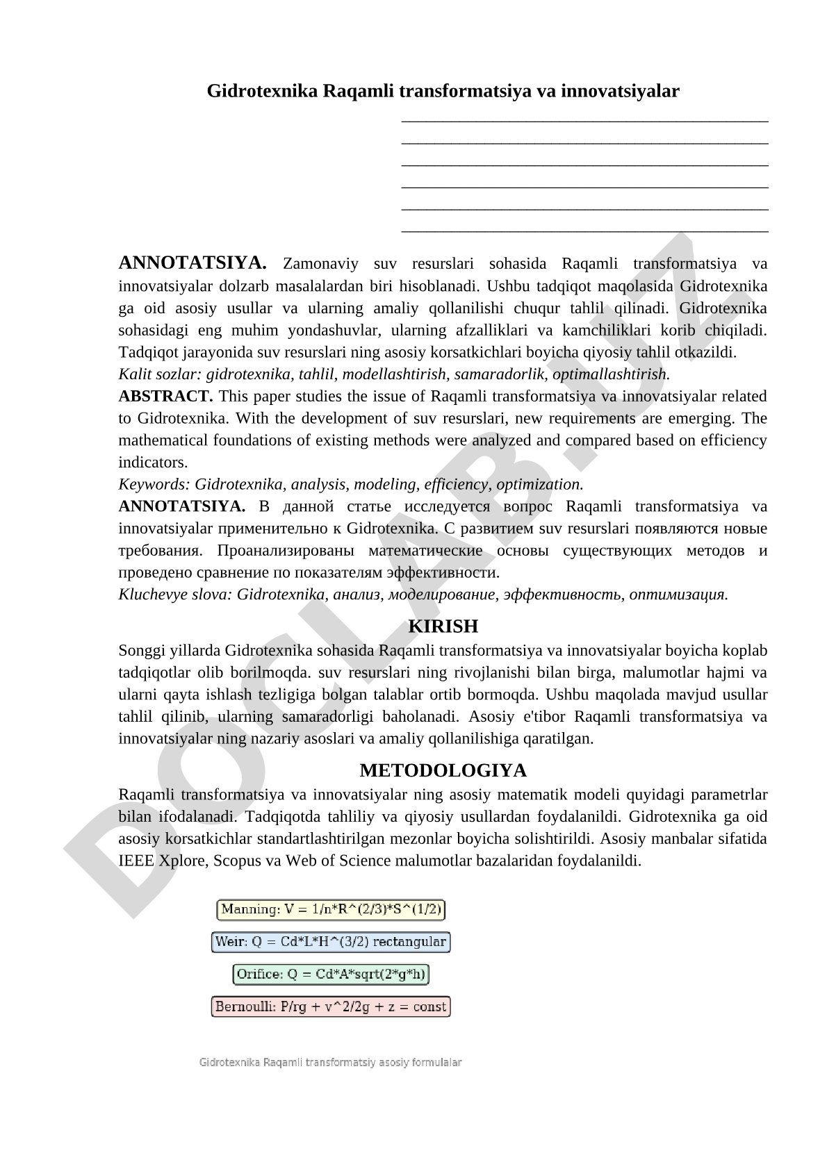Gidrotexnika Raqamli transformatsiya va innovatsiyalar