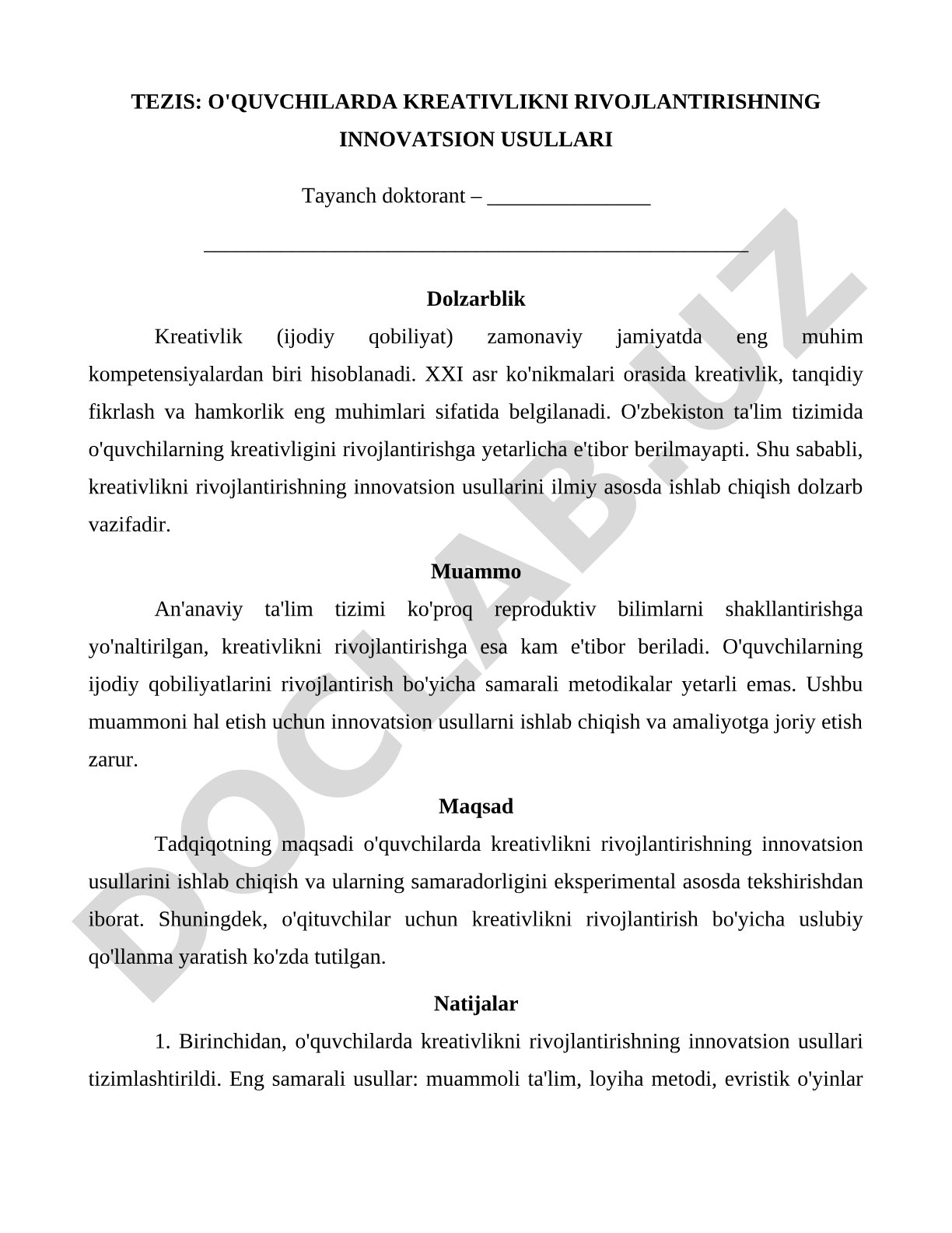 O'quvchilarda kreativlikni rivojlantirishning innovatsion usullari