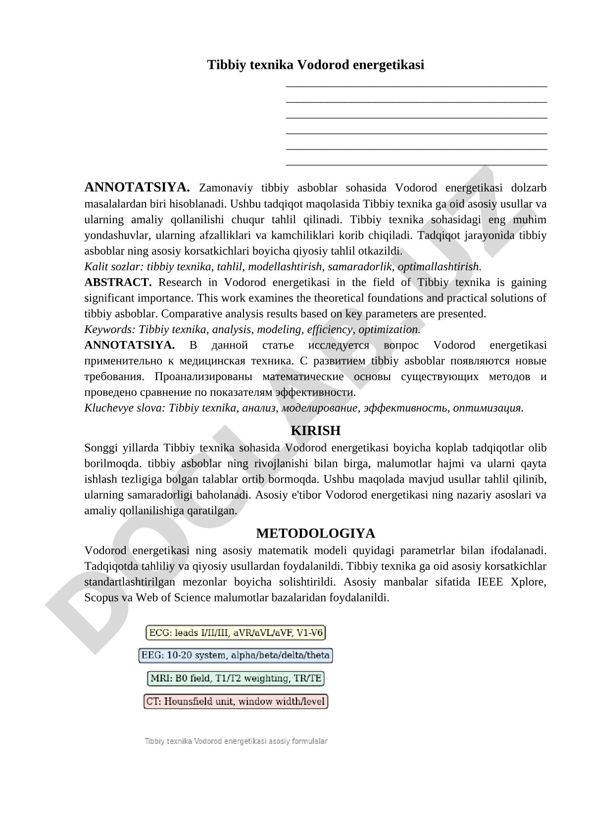 Tibbiy texnika Vodorod energetikasi