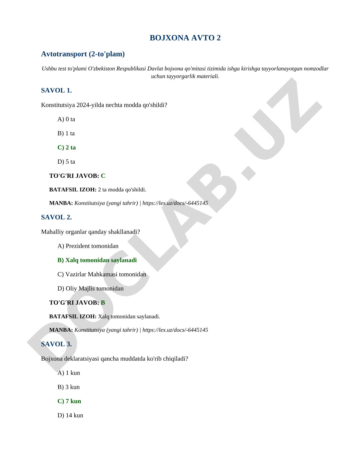 Bojxona avto 2 avtotransport (2-to'plam)