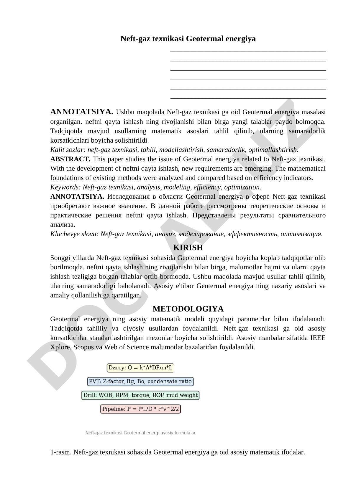 Neft-gaz texnikasida geotermal energiya tahlili