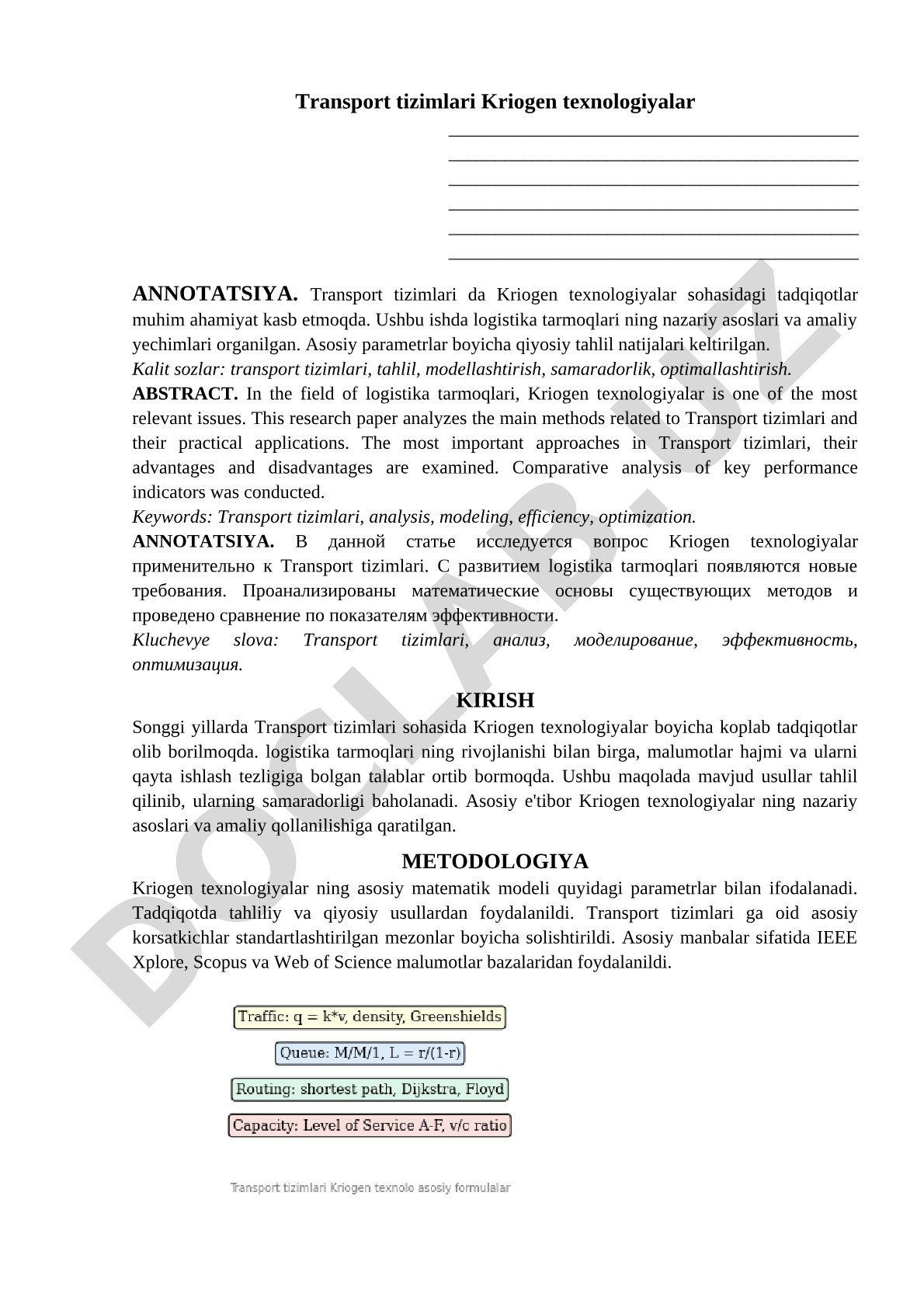Transport tizimlarida kriogen texnologiyalar tadqiqoti
