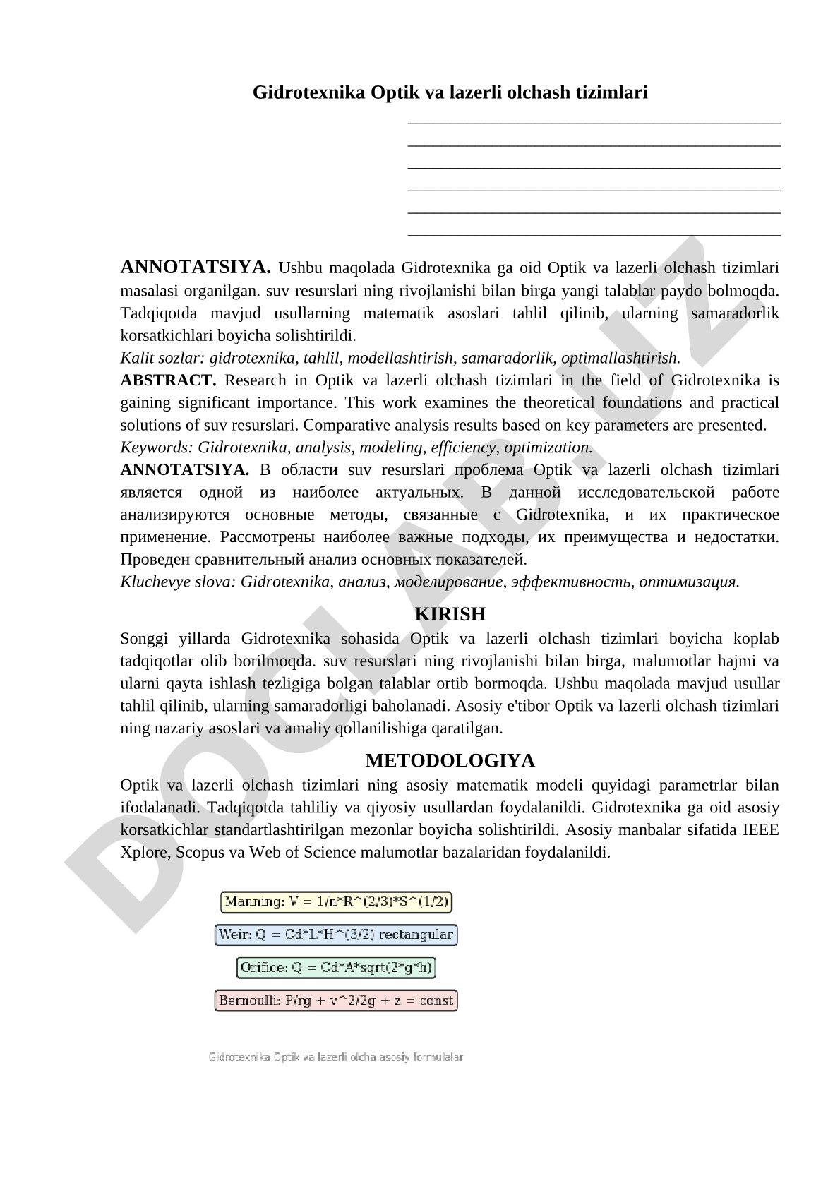 Gidrotexnika Optik va lazerli olchash tizimlari