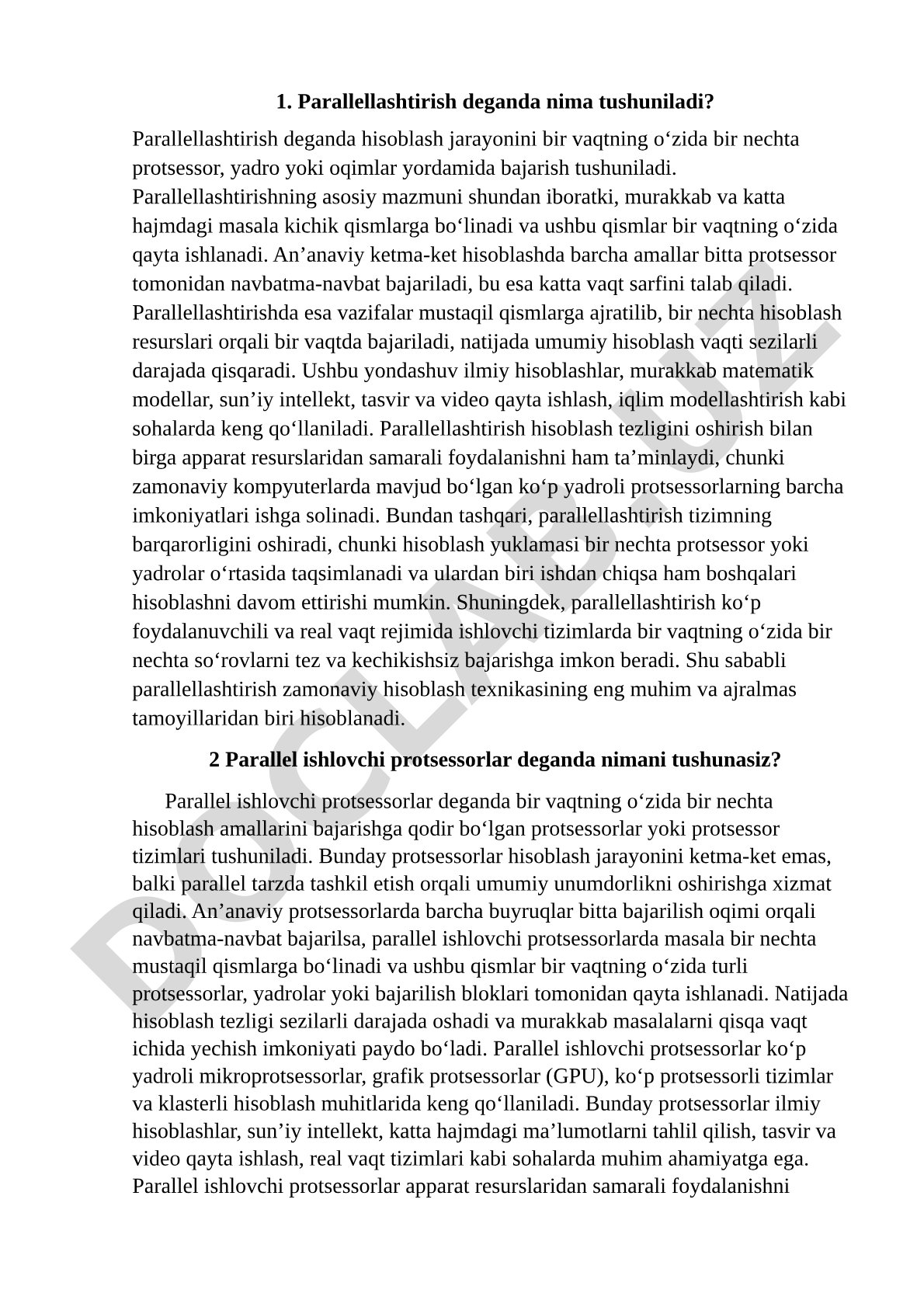 Parallellashtirish tushunchasi va uning qo'llanilishi
