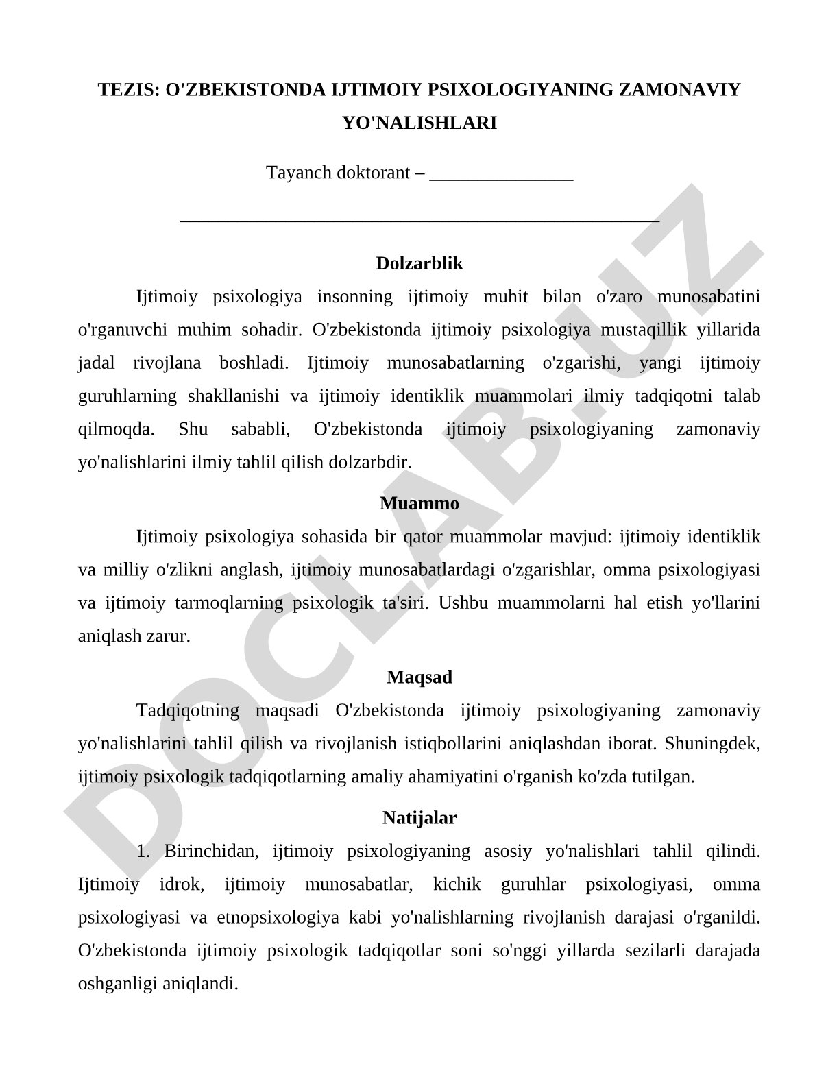 O'zbekistonda ijtimoiy psixologiyaning zamonaviy yo'nalishlari