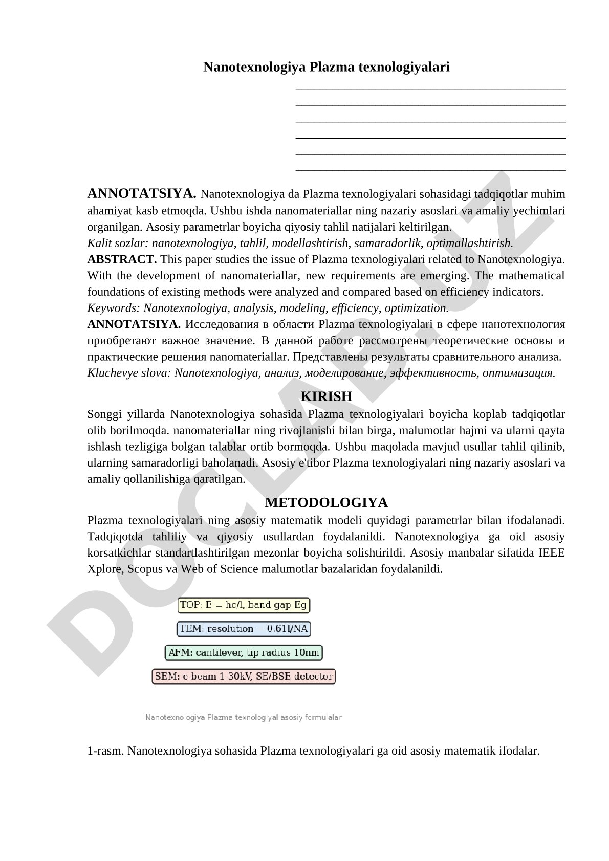 Nanotexnologiya Plazma texnologiyalari