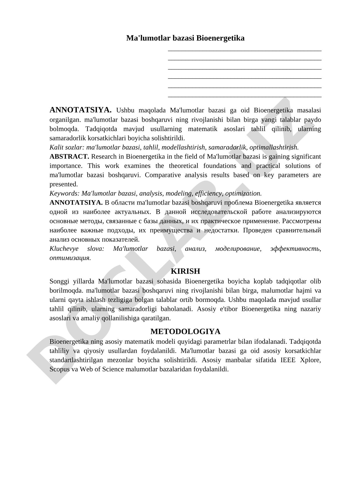 Ma'lumotlar bazasi Bioenergetika