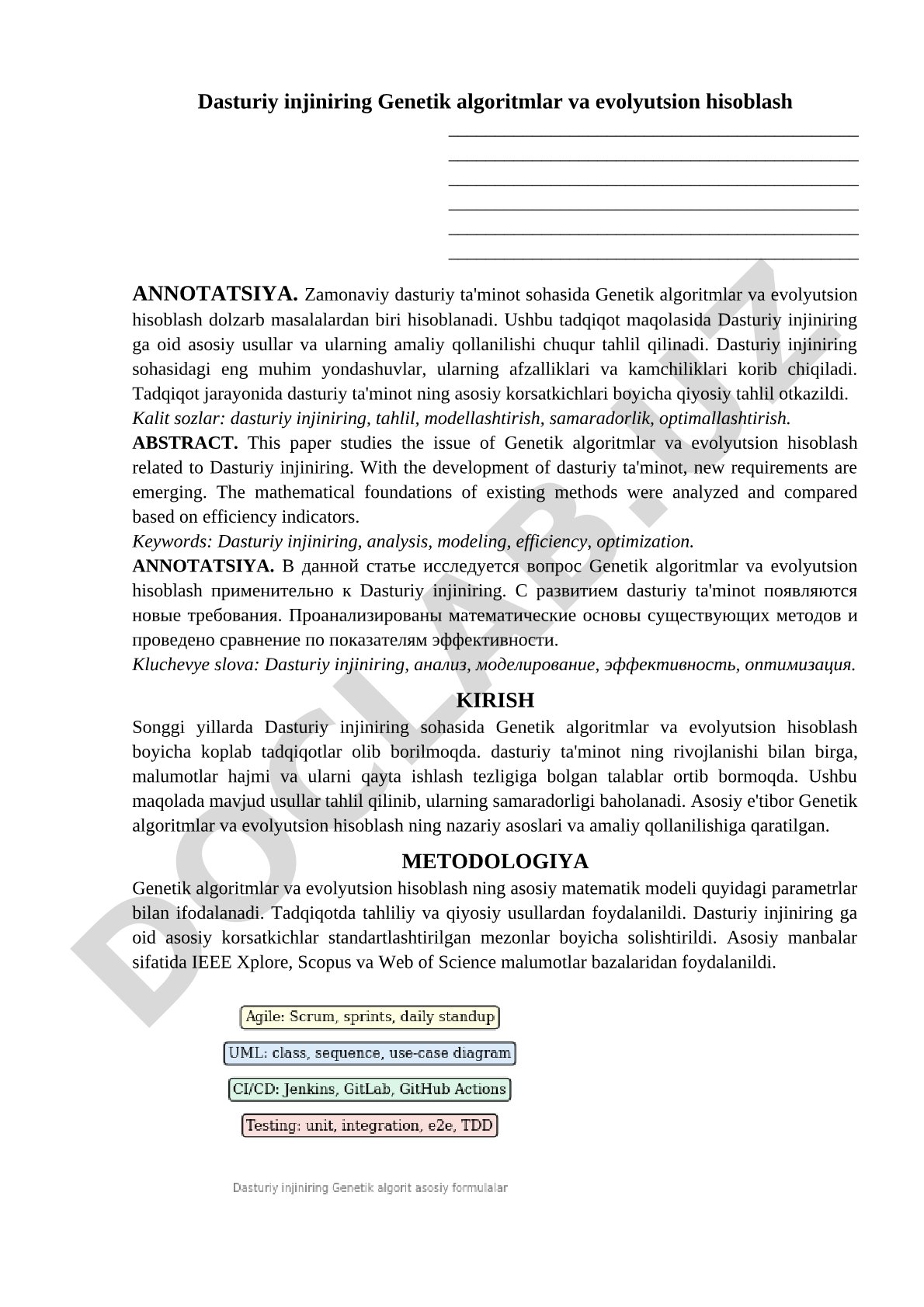 Dasturiy injiniring Genetik algoritmlar va evolyutsion hisoblash