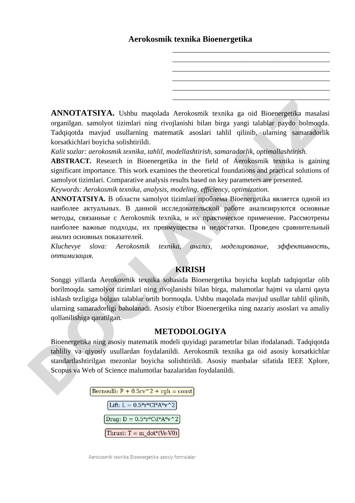 Aerokosmik texnika Bioenergetika