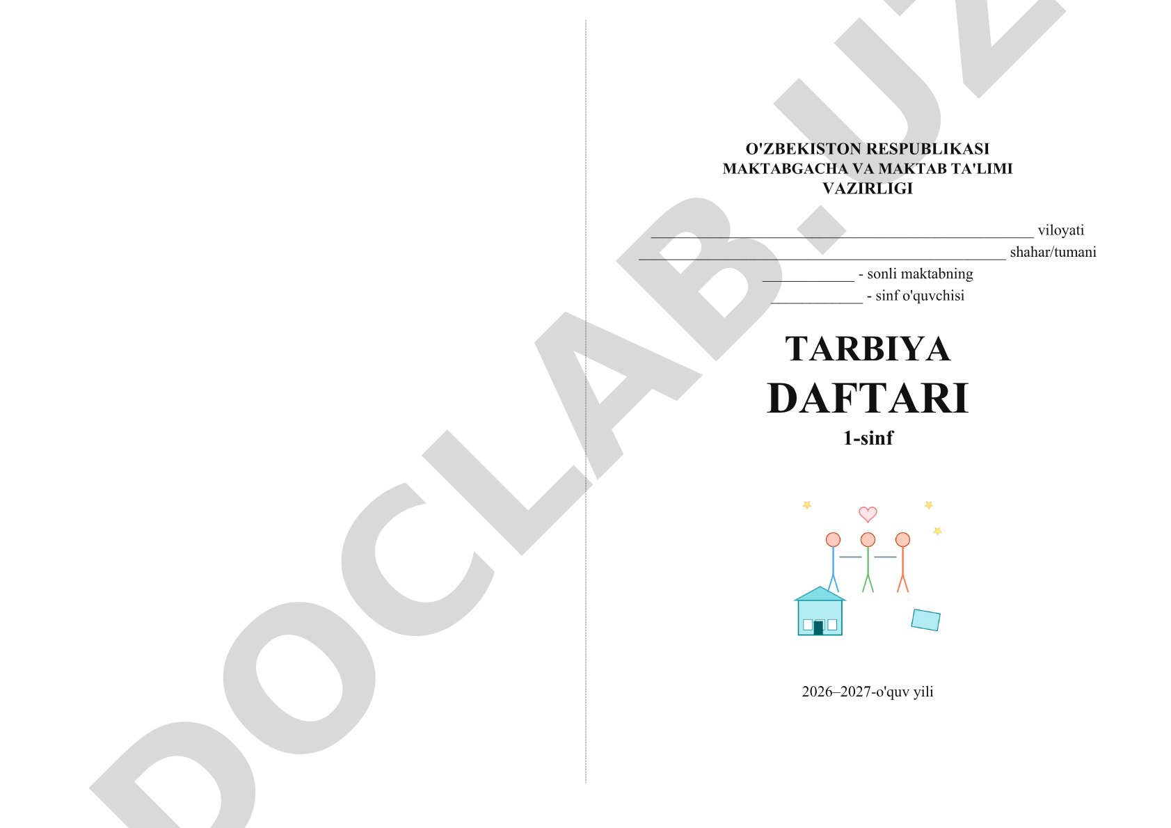 Tarbiya daftari 1-sinf 2026–2027-o'quv yili