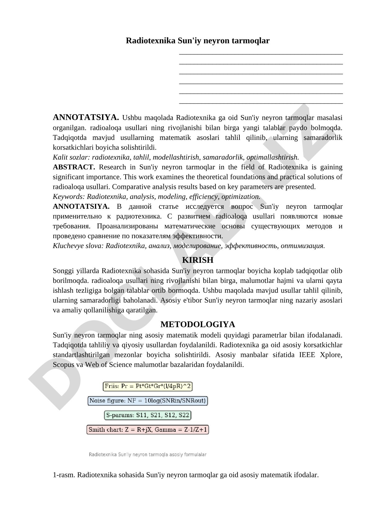 Radiotexnika Sun'iy neyron tarmoqlar