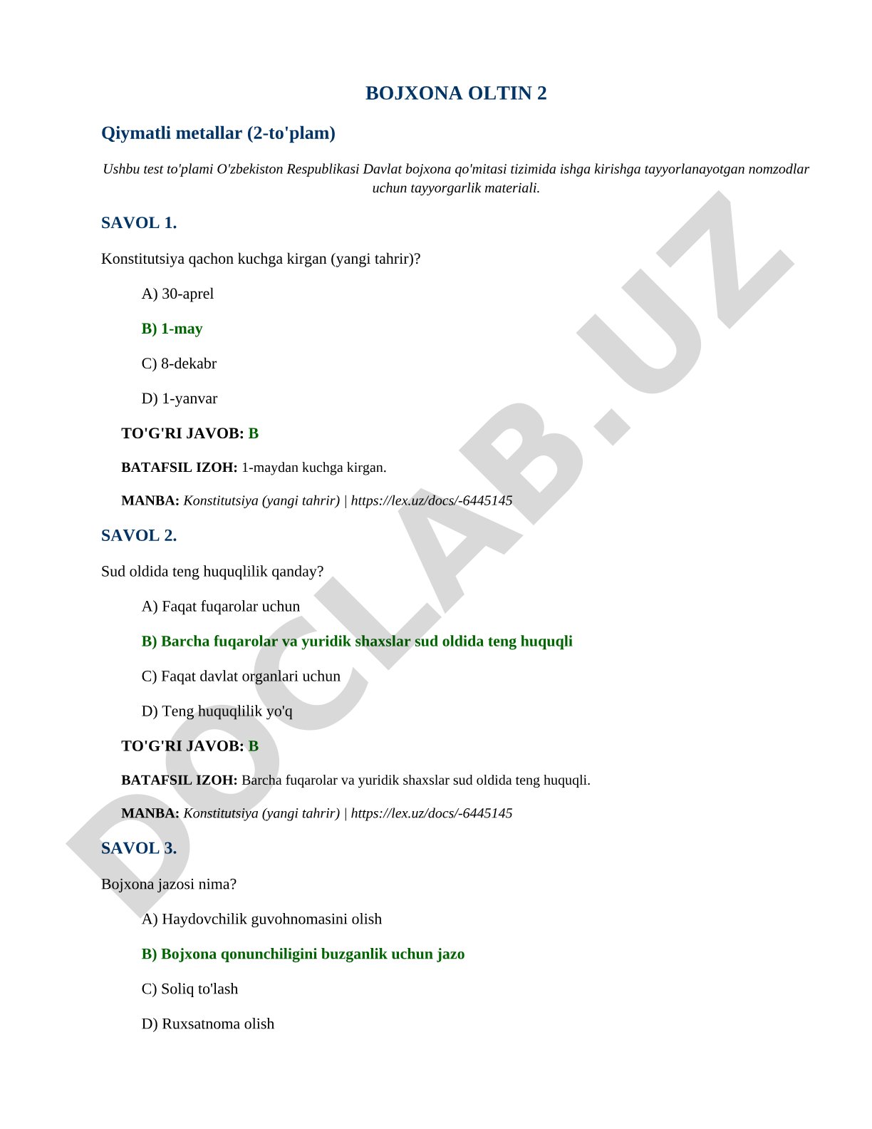 Bojxona Oltin 2 Qiymatli metallar (2-to'plam)